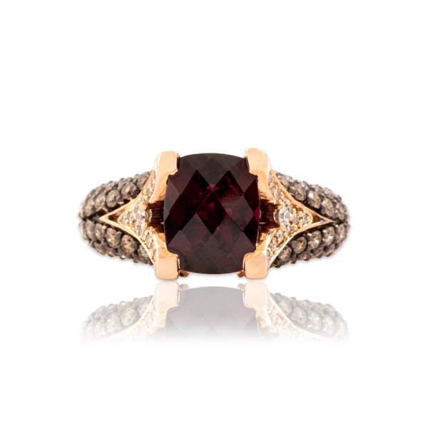 Estate 14k Rose Gold 4.01ct Garnet .88cttw Champagne & White Diamond Ring 7.00