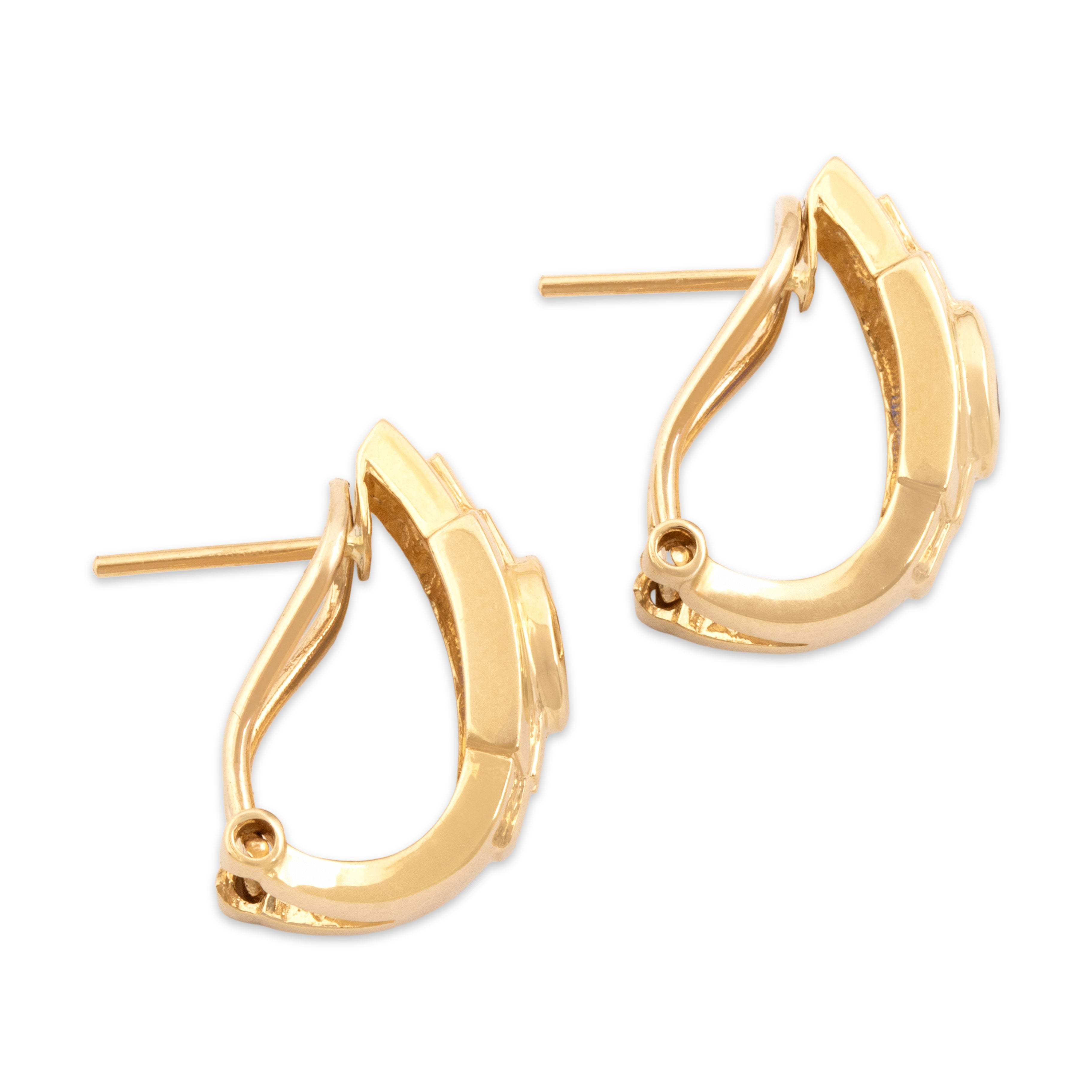 Vintage 14k Yellow Gold .7cttw Blue Sapphire Diamond Elegant Omega Back Earrings - Side view