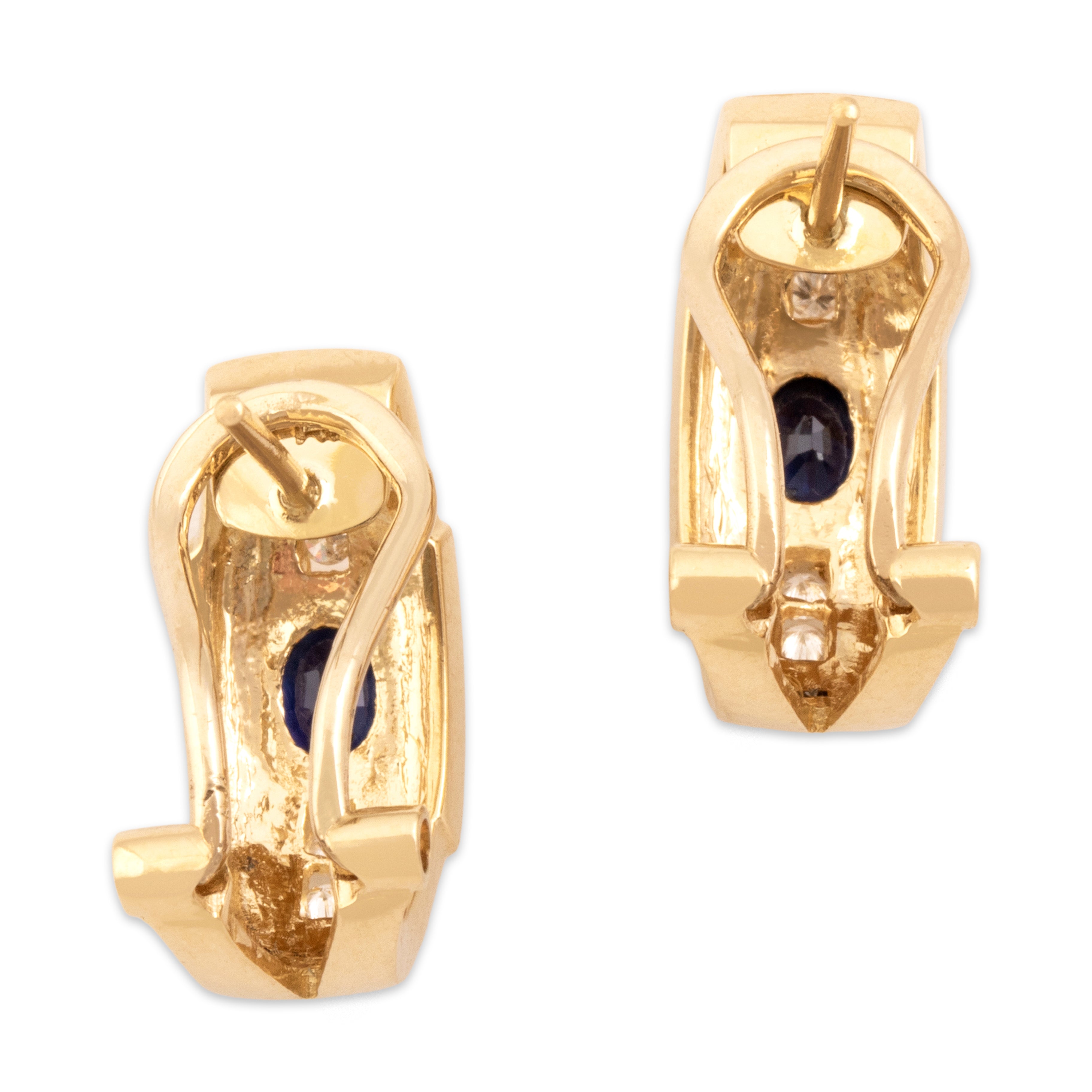 Vintage 14k Yellow Gold .7cttw Blue Sapphire Diamond Elegant Omega Back Earrings - Back view