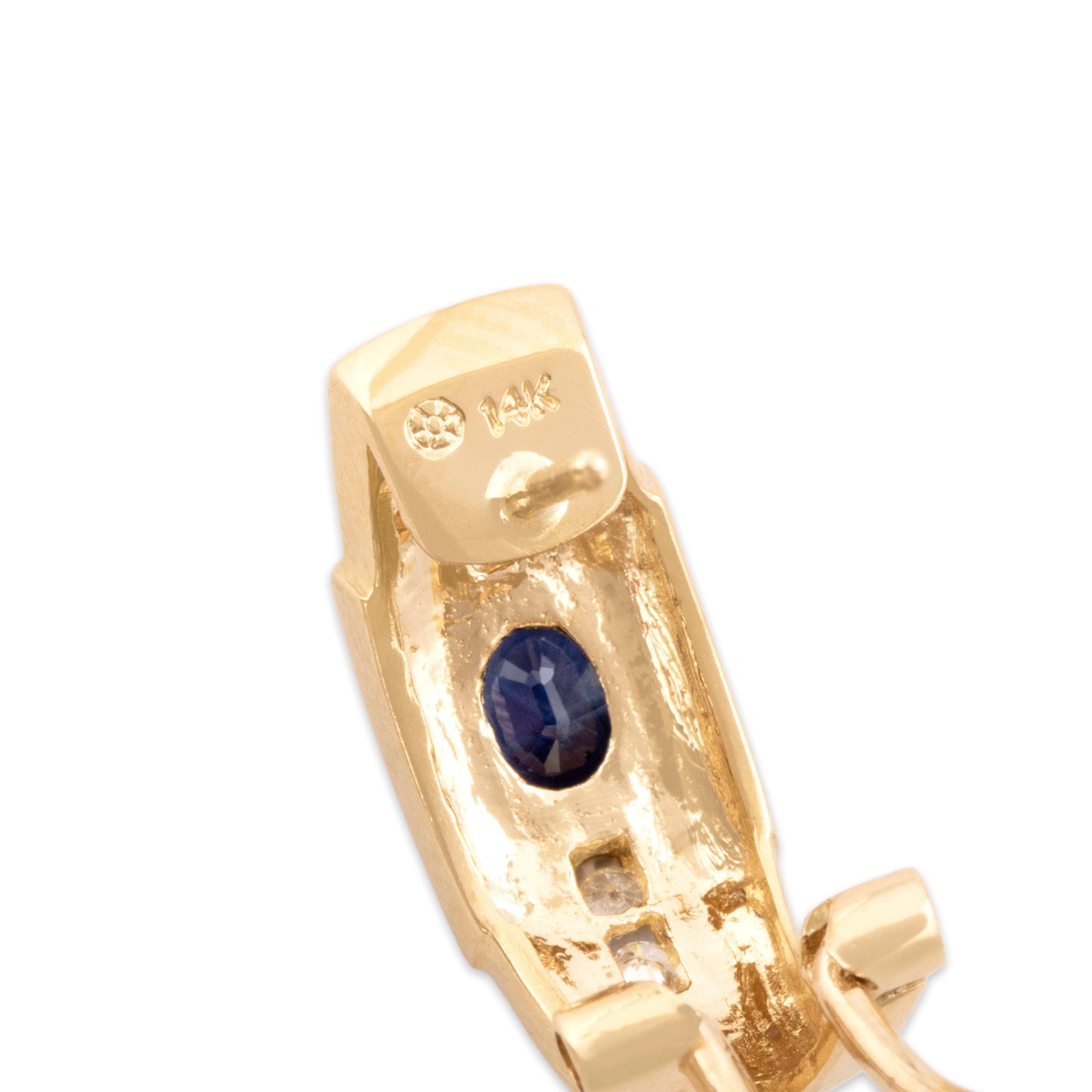 Vintage 14k Yellow Gold .7cttw Blue Sapphire Diamond Elegant Omega Back Earrings - Hallmark view