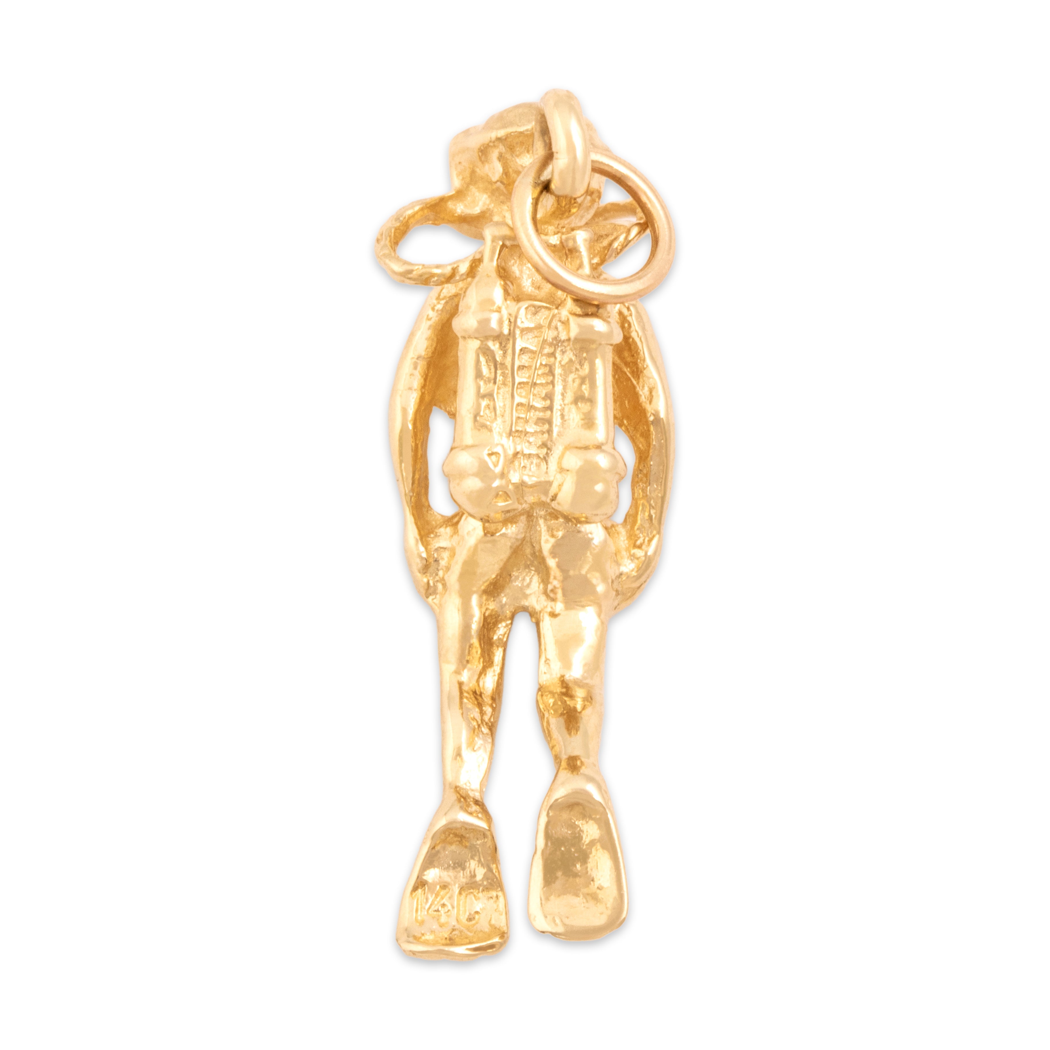 Vintage 14k Yellow Gold Bahamas Figural Scuba Diver Charm / Pendant - Back view