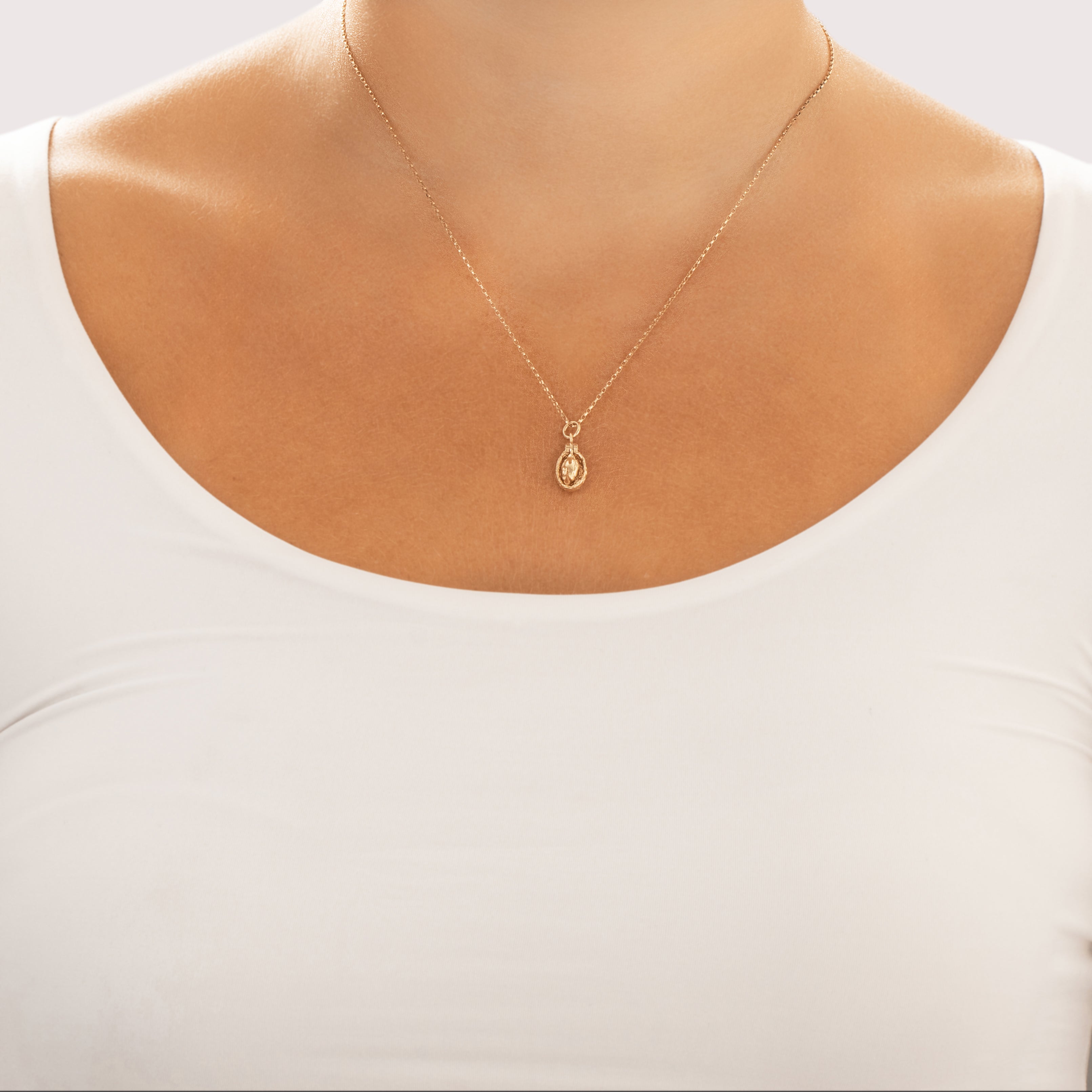 Vintage 14k Yellow Gold Adorable Storybook Goose And Golden Egg Charm / Pendant - On model view