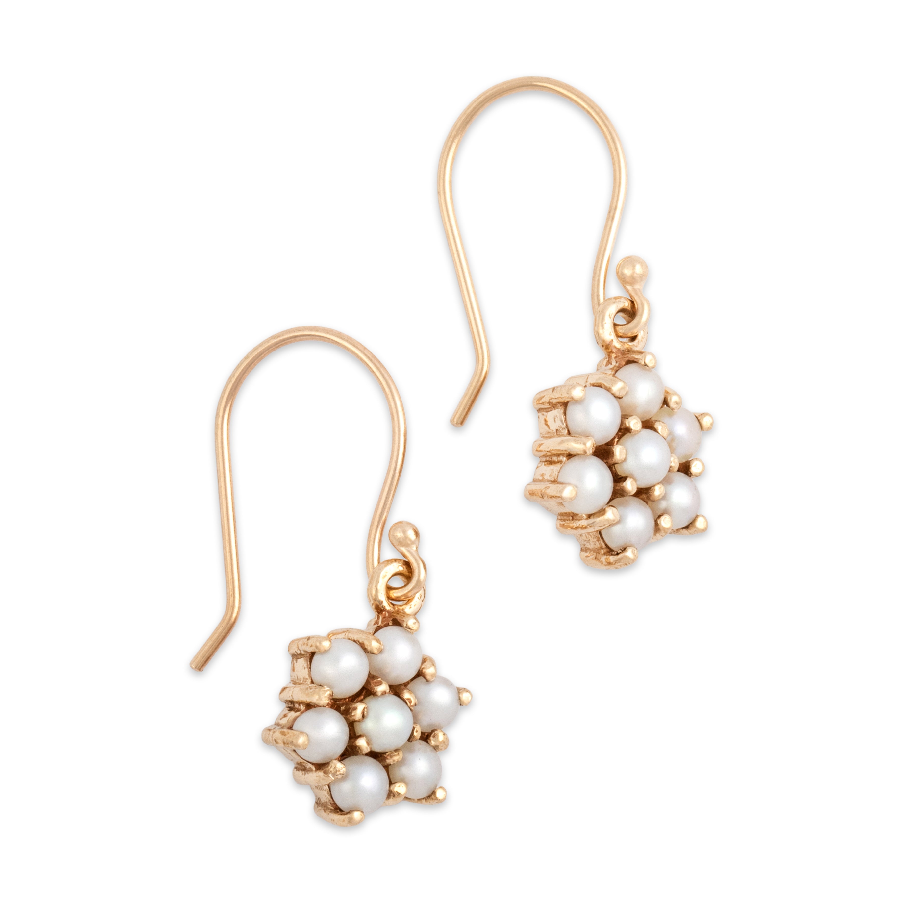 Vintage 14k Yellow Gold Pearl Sweet Lustrous Floriform Dangle Earrings - Side view