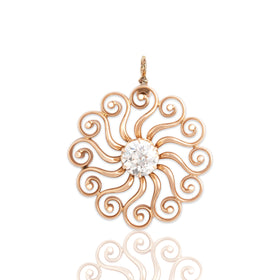 Antique 14k Rosy Yellow Gold .89ct Old European Cut Diamond Swirling Pendant