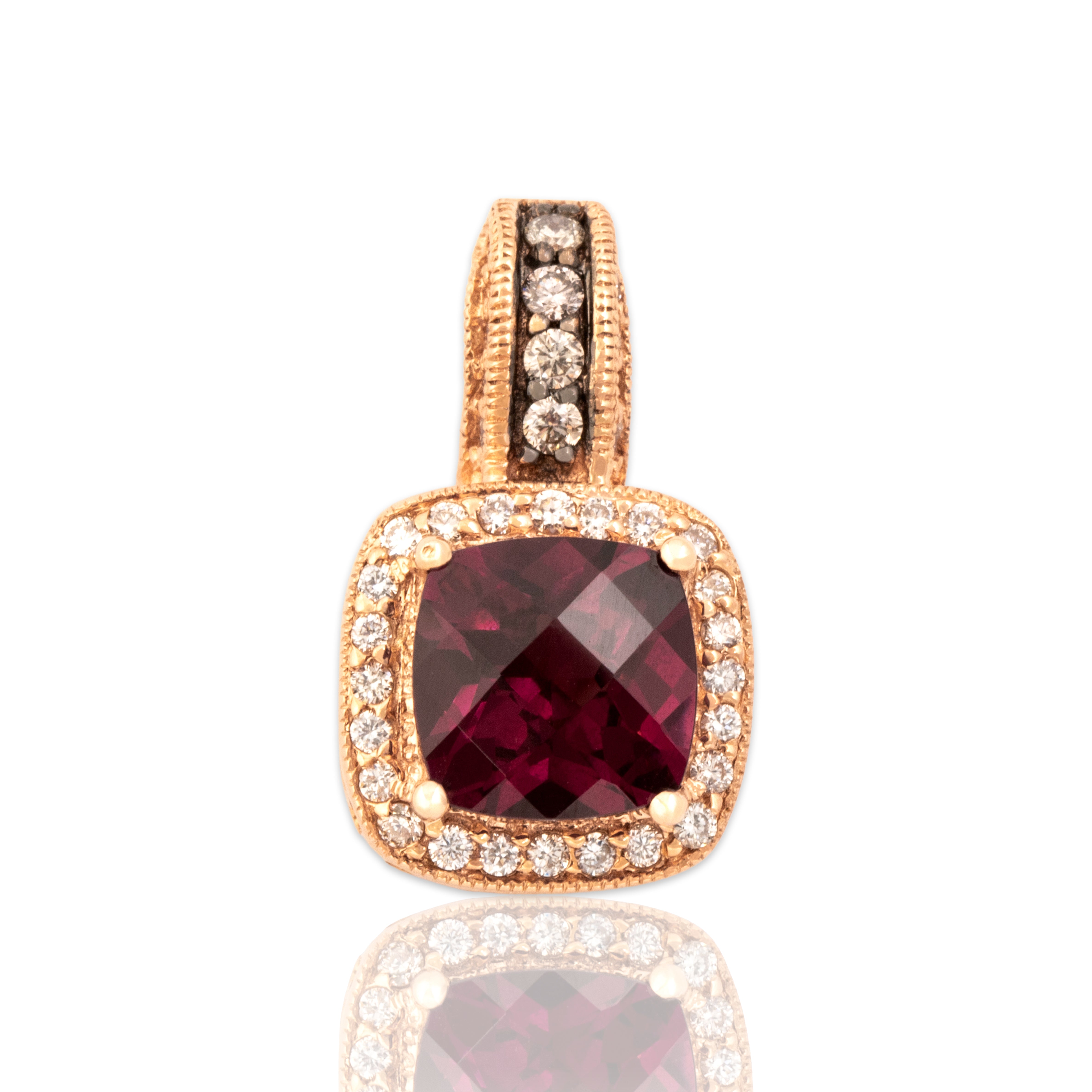 Estate 14k Rose Gold 1.96ct Pink Garnet Champagne & White Diamond Pendant