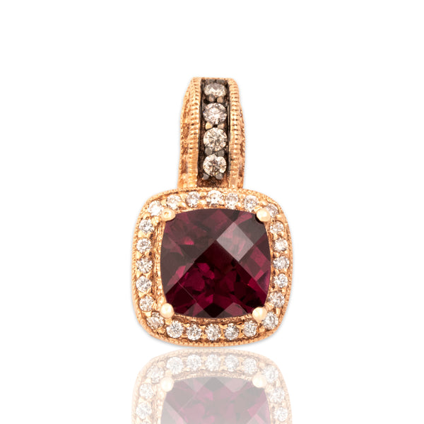 Estate 14k Rose Gold 1.96ct Pink Garnet Champagne & White Diamond Pendant