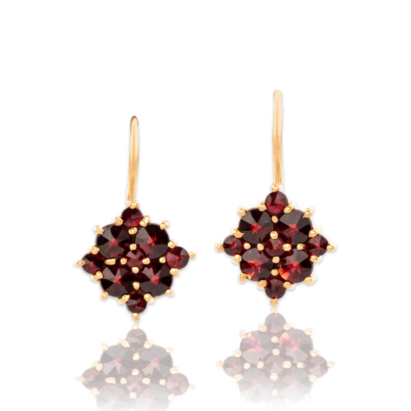 Vintage 14k Yellow Gold 1.02cttw Garnet Burgundy Cluster Lever Back Earrings
