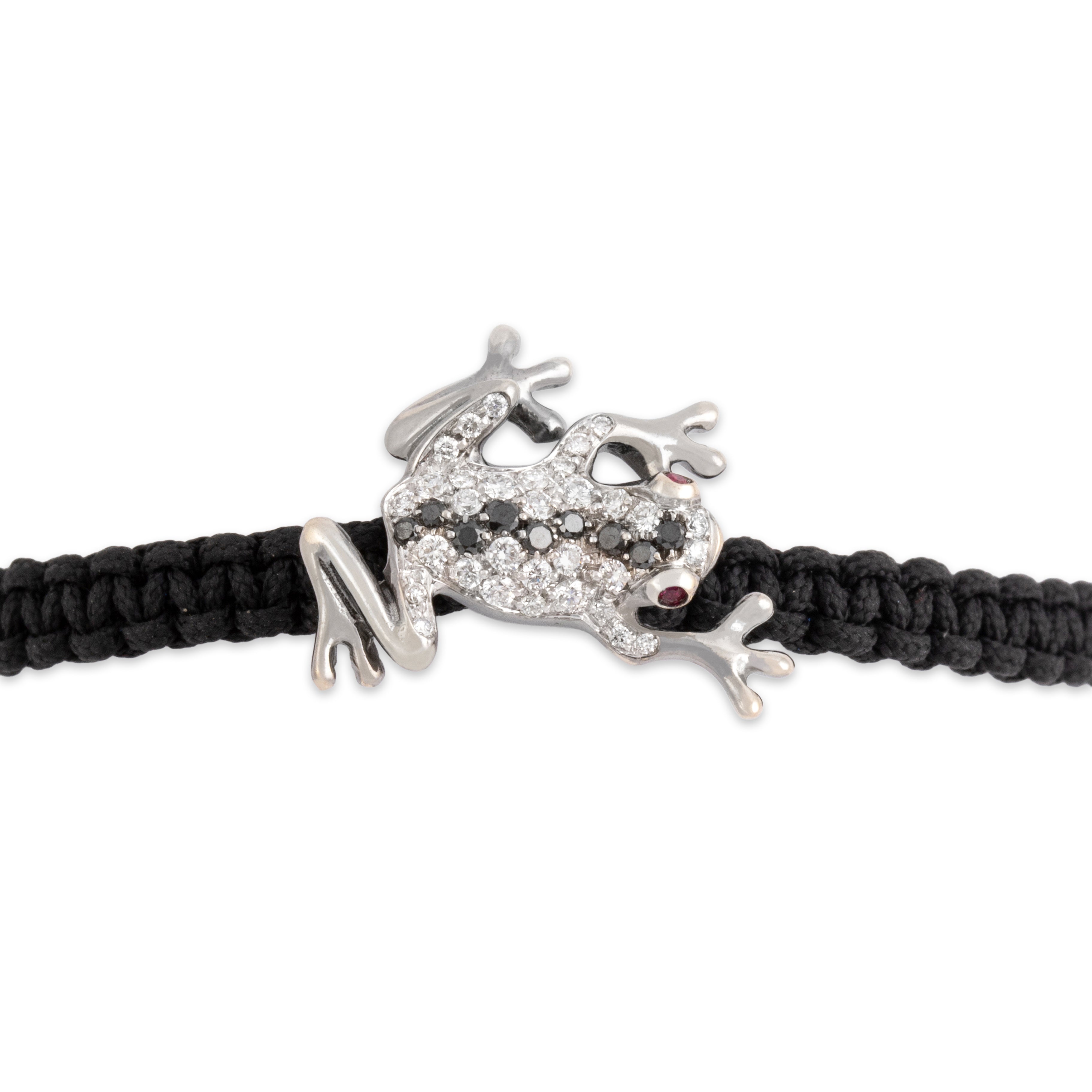 Estate Italian 18k White Gold [Custom Carat] Tree Frog Corded Adjustable Bracelet - detail view #2