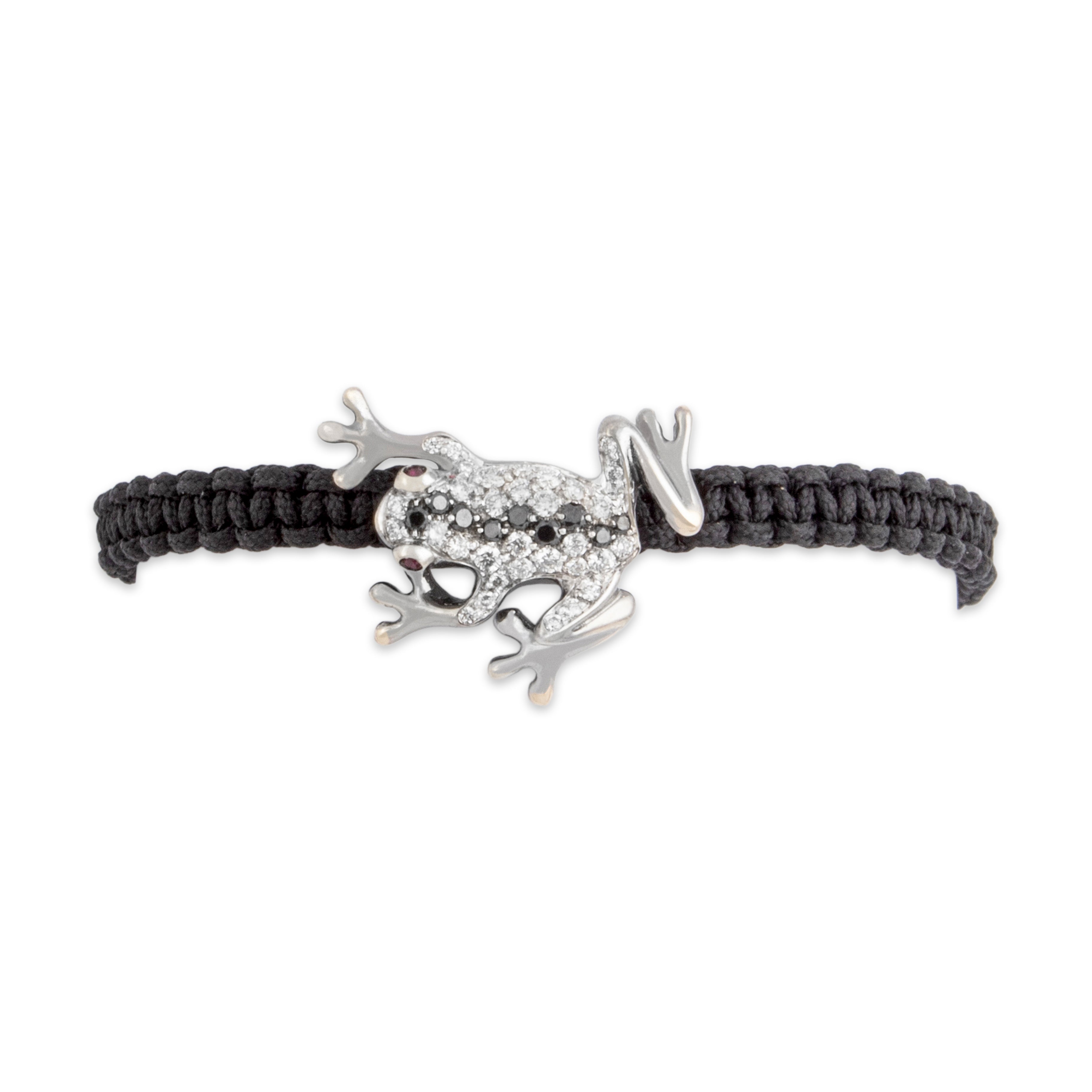 Estate Italian 18k White Gold [Custom Carat] Tree Frog Corded Adjustable Bracelet - Close-up view