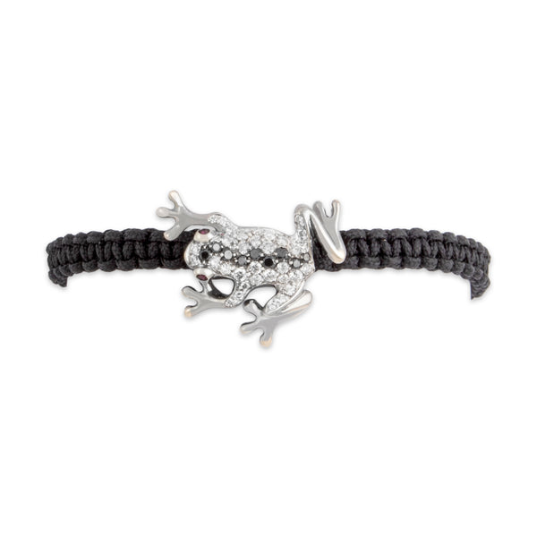 Estate Italian 18k White Gold Black & White Diamond Ruby Tree Frog Bracelet 6.25-8.75