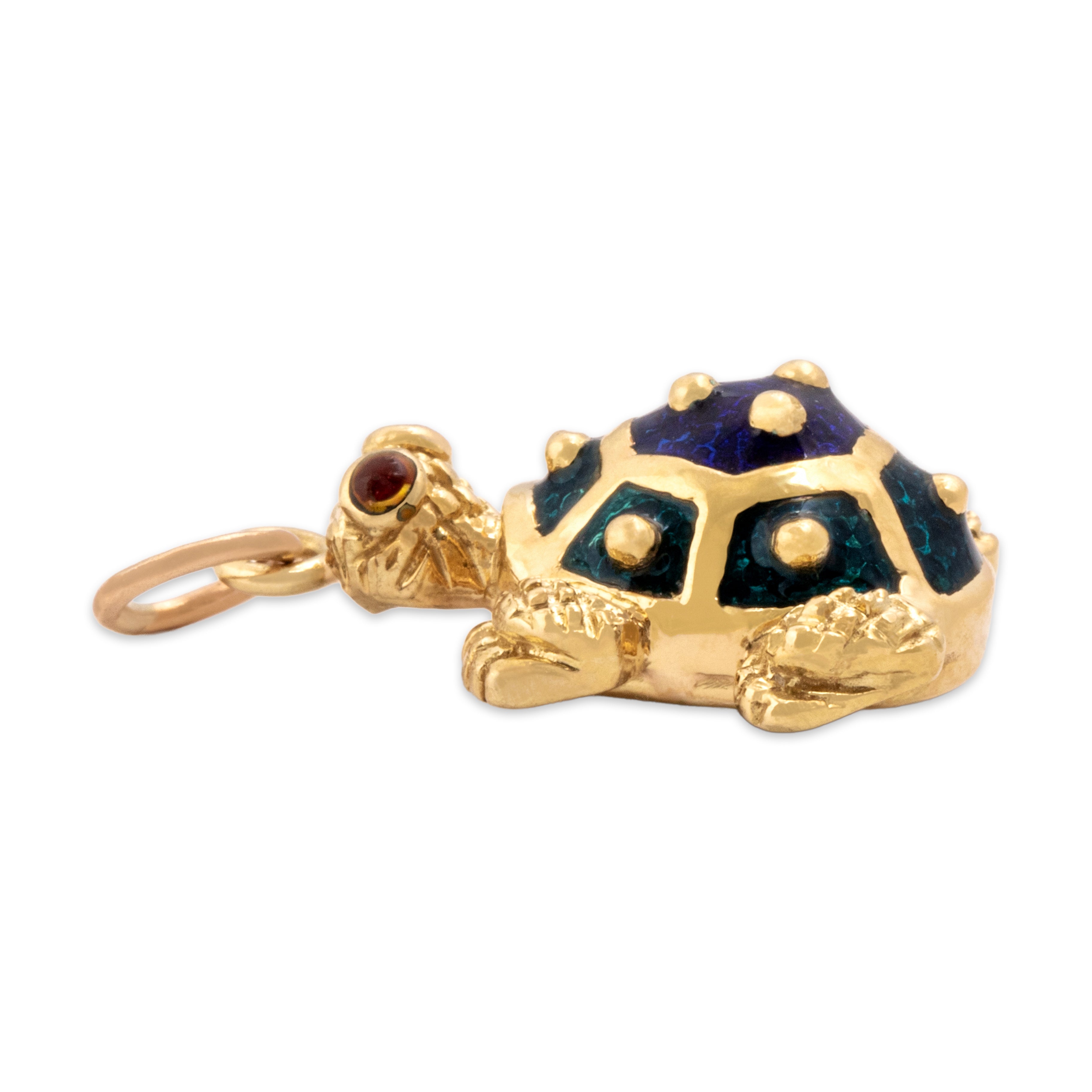 Vintage Heavy 18k Yellow Gold Gentle Enamel Turtle Charm / Pendant - Side view
