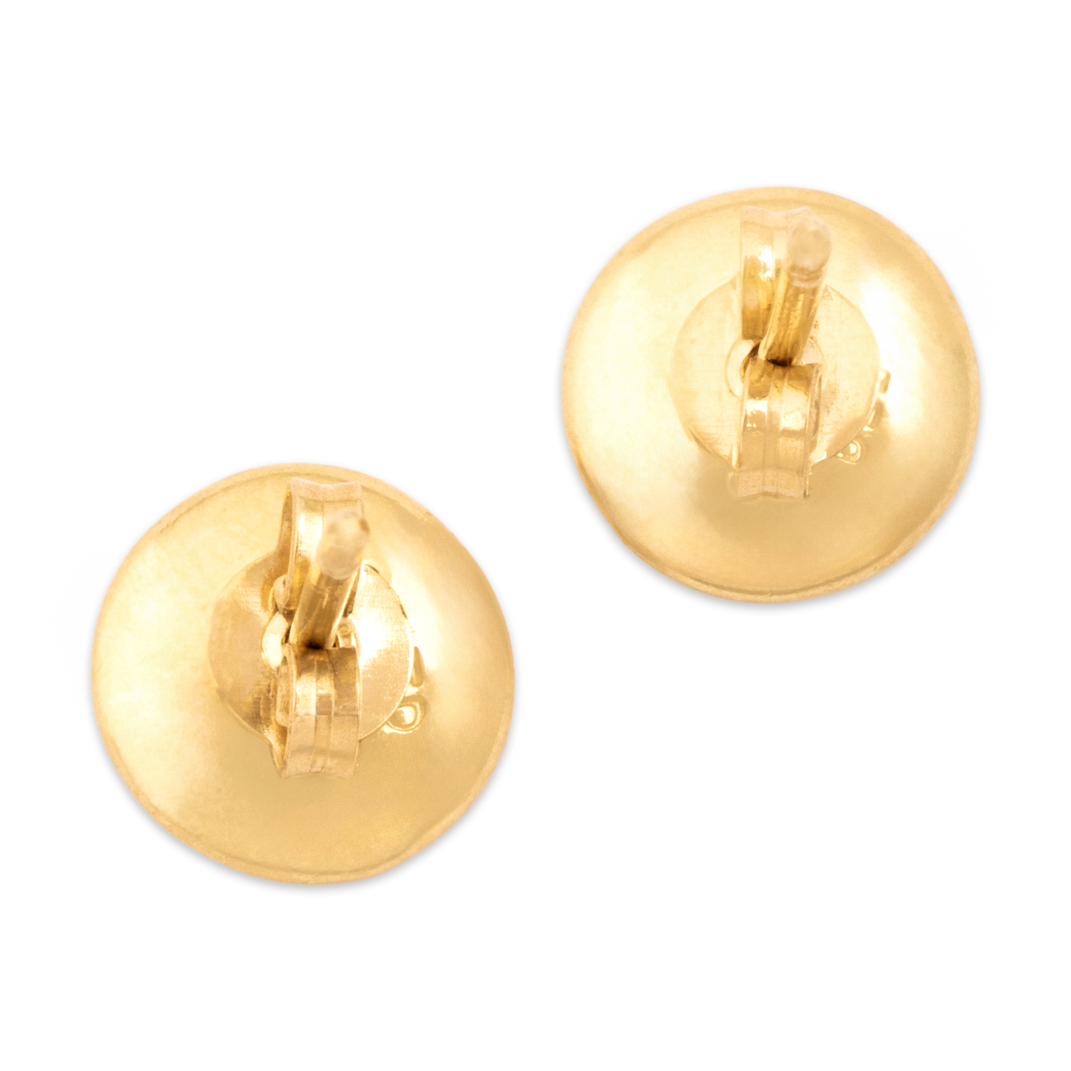 Vintage 18k Yellow Gold Blue Opal Iridescent Sleek Dome Stud Earrings - Back view