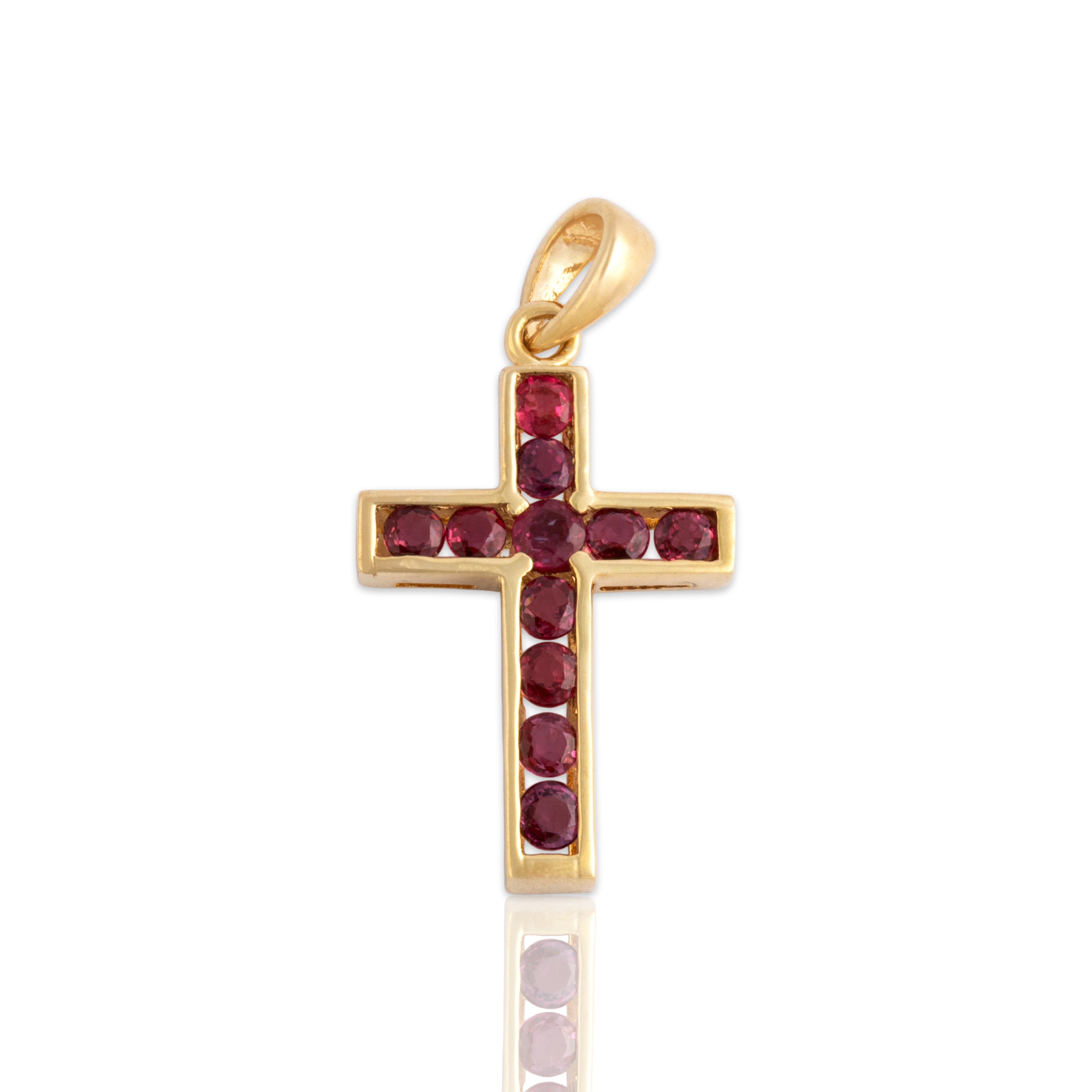 Vintage 18k Yellow Gold .71cttw Ruby Vibrant Cross Pendant