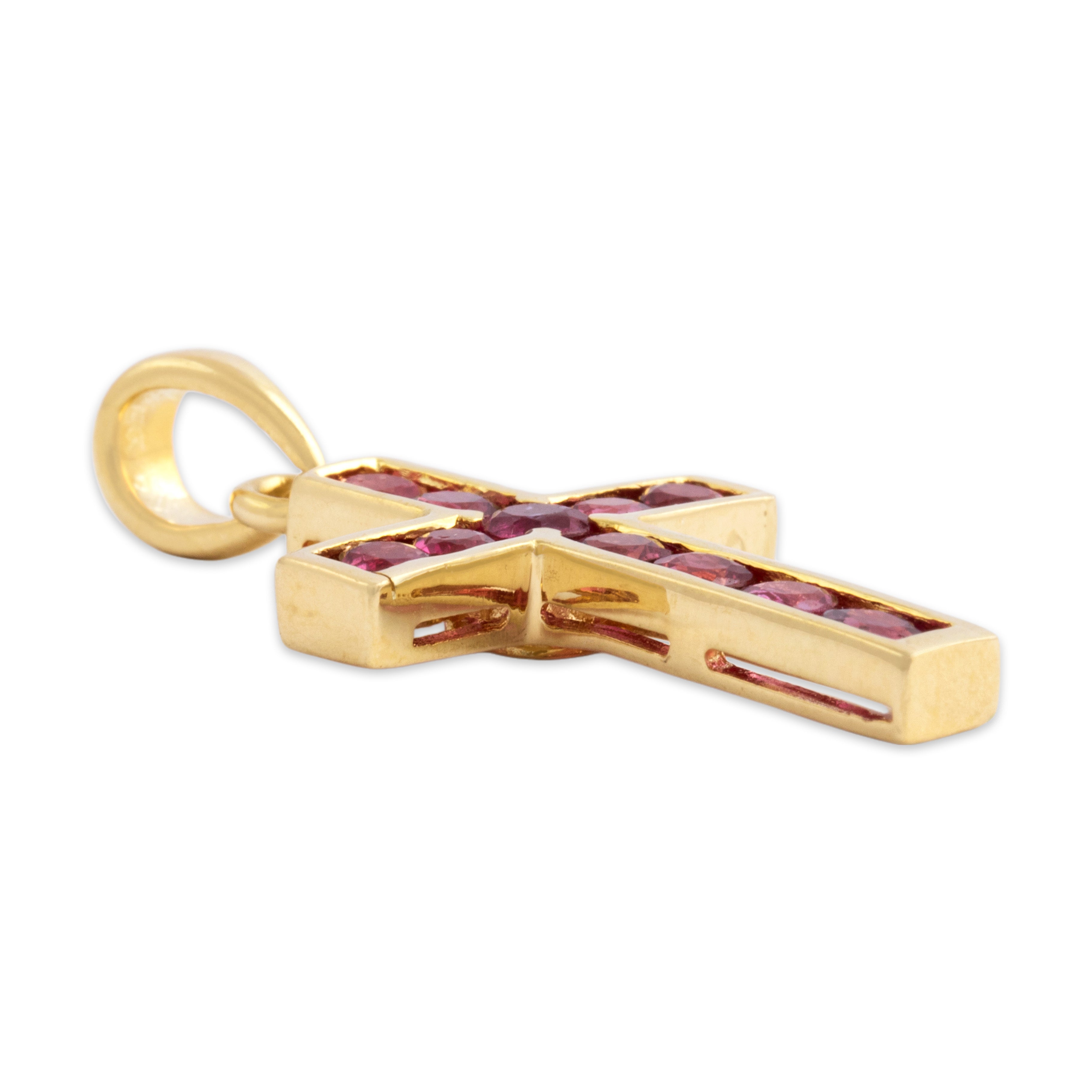 Vintage 18k Yellow Gold .71cttw Ruby Vibrant Cross Pendant - Side view