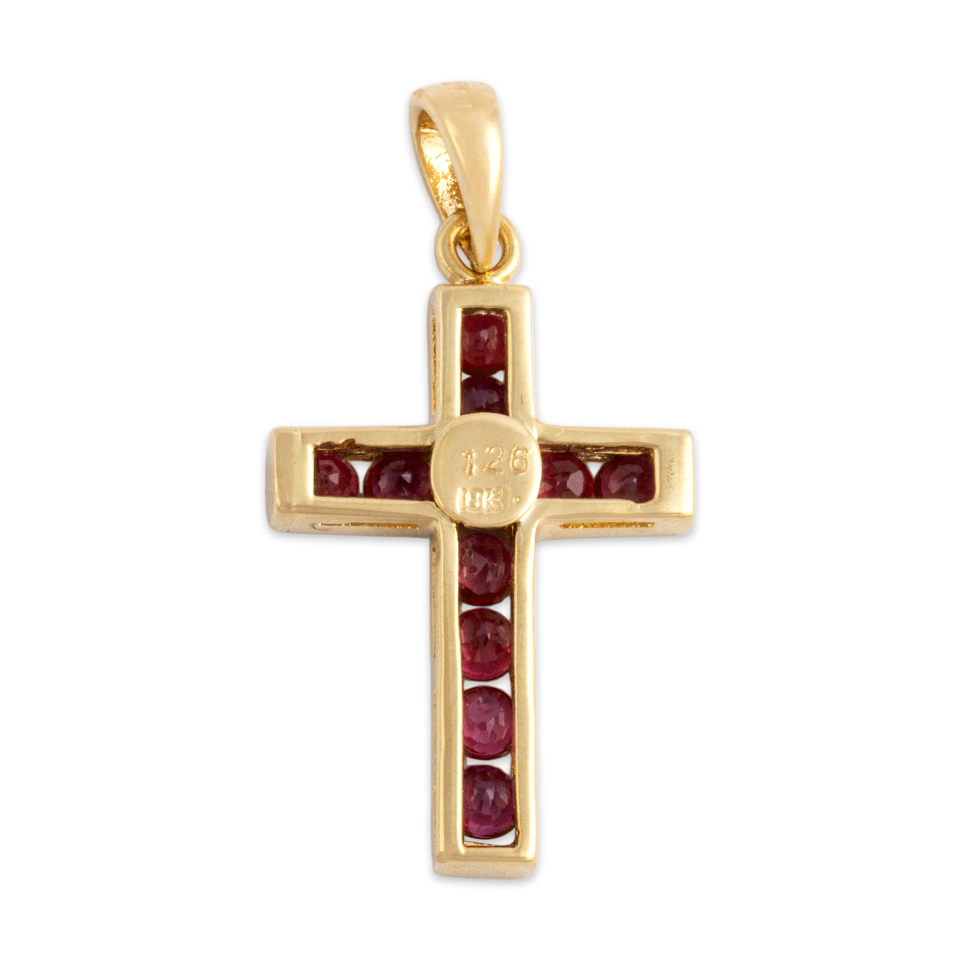 Vintage 18k Yellow Gold .71cttw Ruby Vibrant Cross Pendant