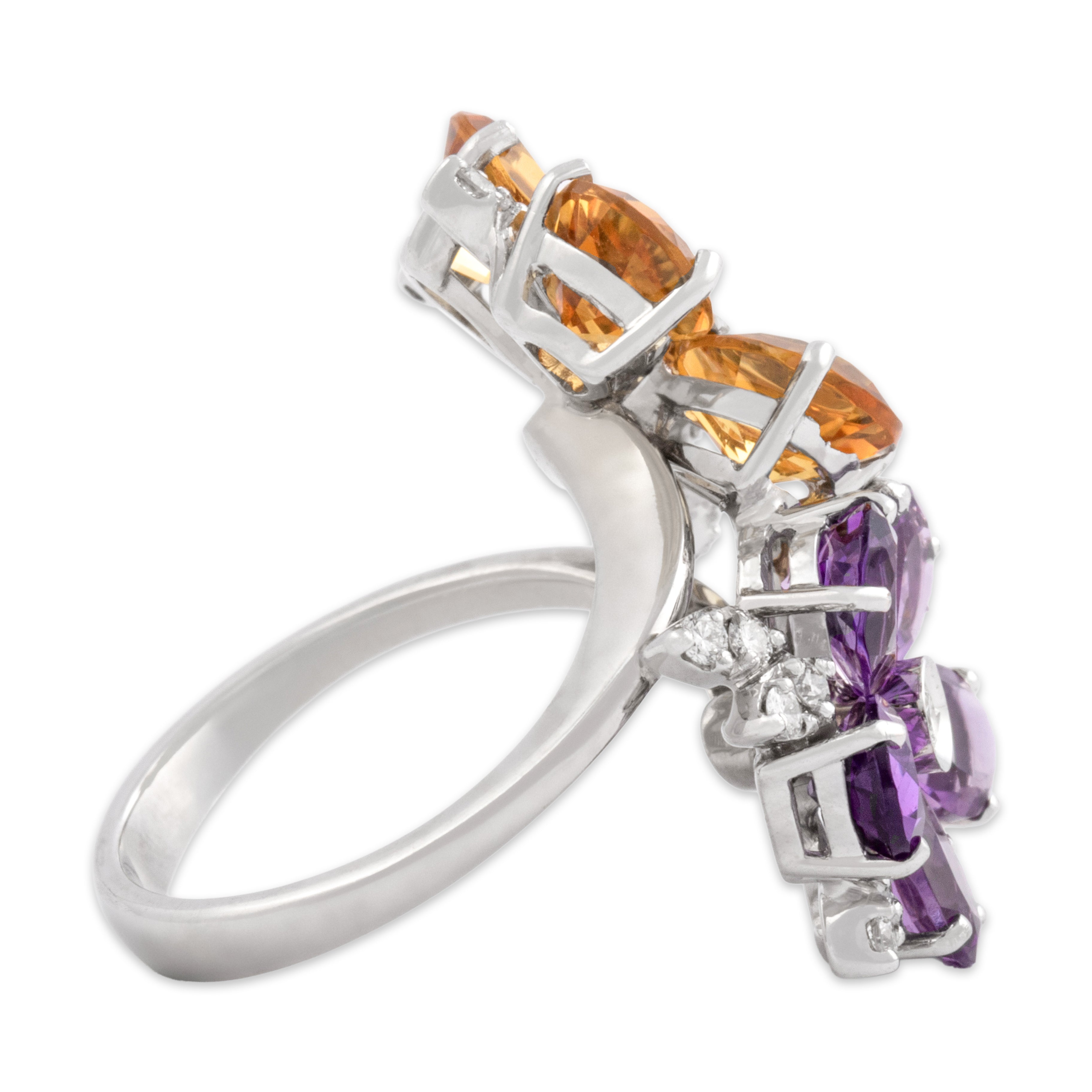 Vintage Italian 18k White Gold 4.31cttw Citrine 2.54cttw Amethyst Diamond Ring 7.25