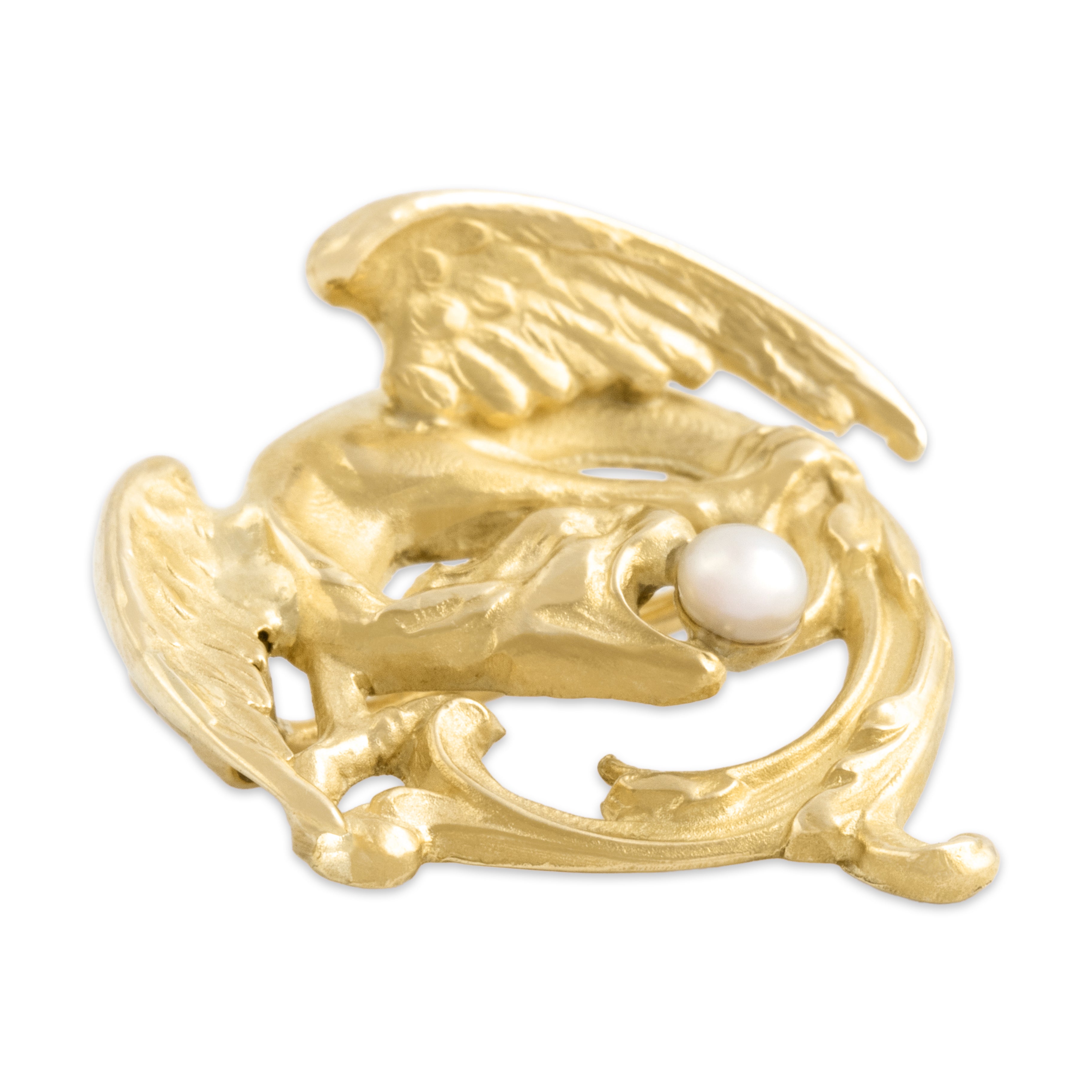 Antique Art Nouveau French 14k Yellow Gold Pearl Fabulous Dragon Brooch / Pin
