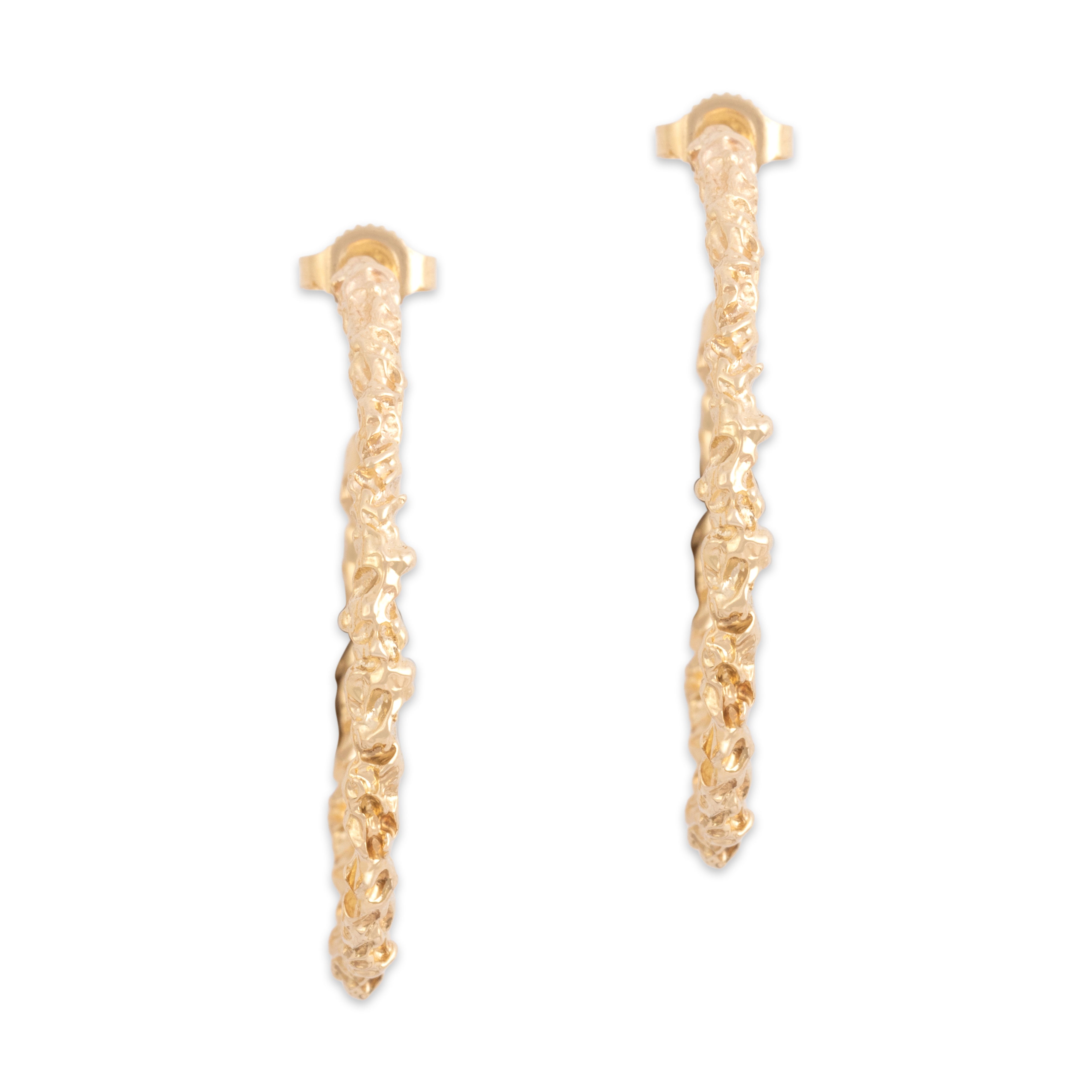 Vintage 14k Yellow Gold Funky Brutalist Nugget Hoop Earrings - Overall view