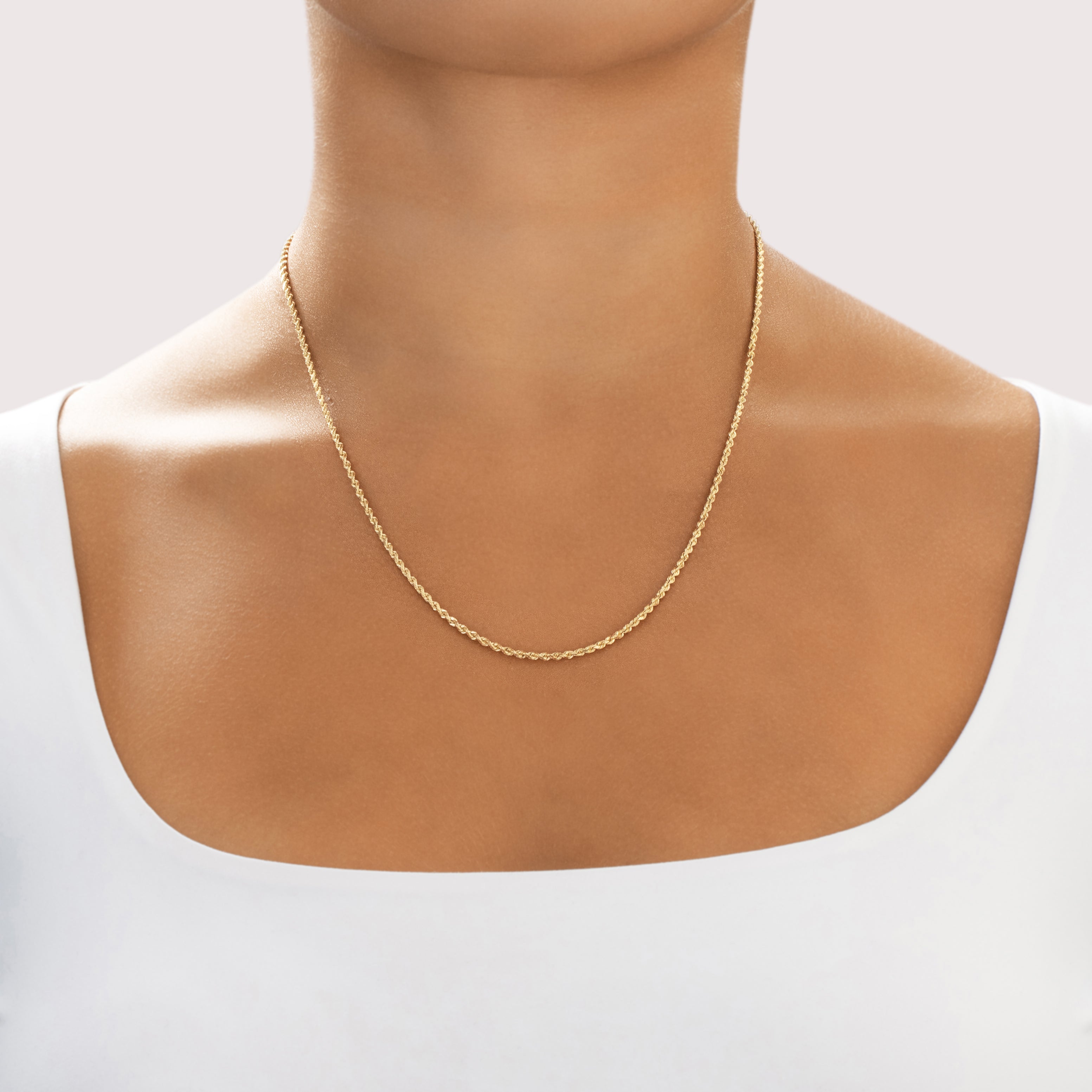 Vintage 14k Yellow Gold 1.7mm Classic Spiraling Rope Chain - On model view
