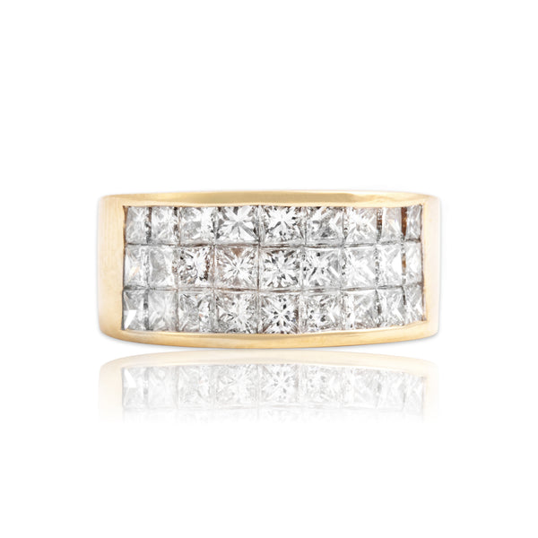 Vintage 18k Yellow Gold 1.39cttw Diamond Invisible-Set Geometric Ring 7.50