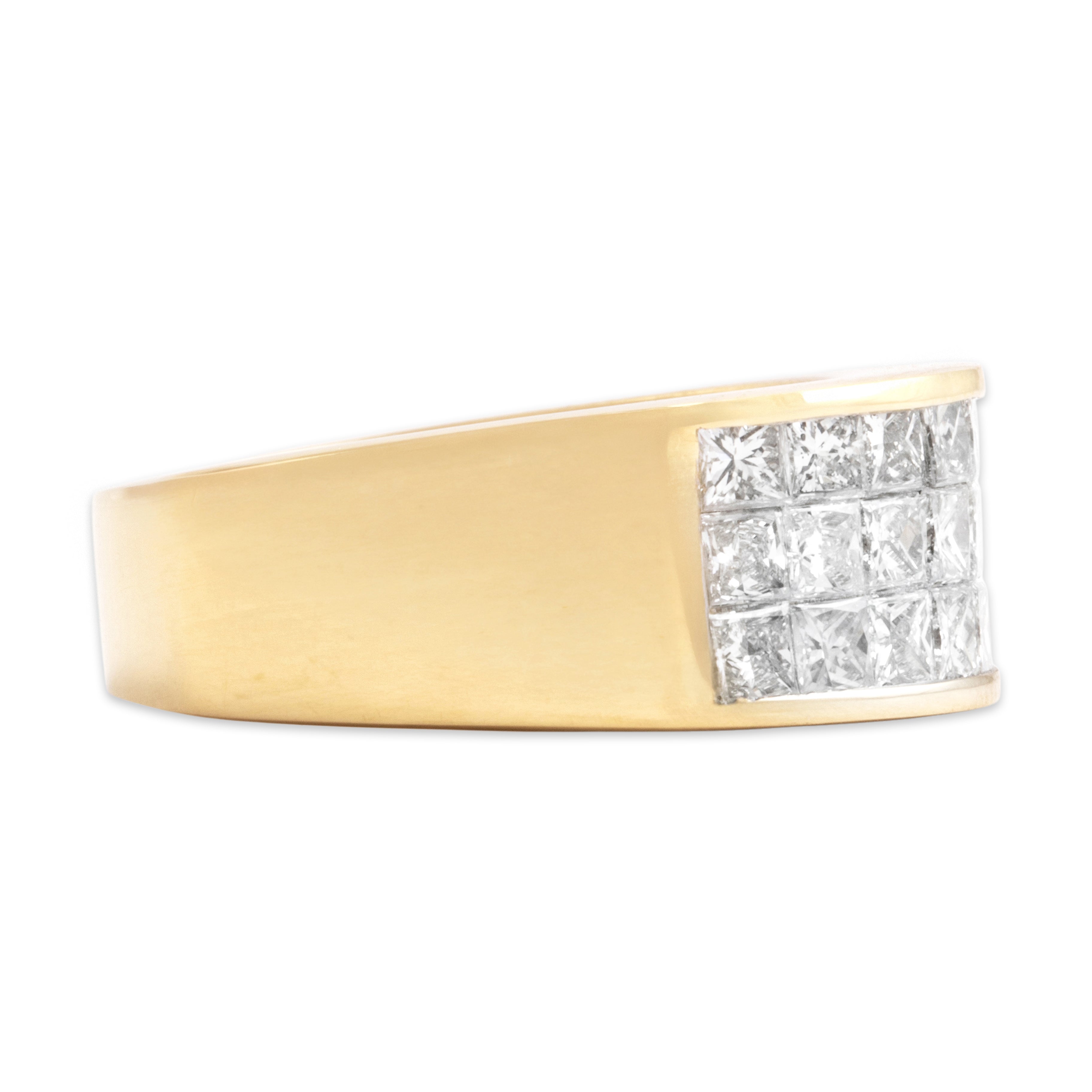 Vintage 18k Yellow Gold 1.39cttw Diamond Fabulous Invisible-Set Geometric Wide Band Ring - Side view