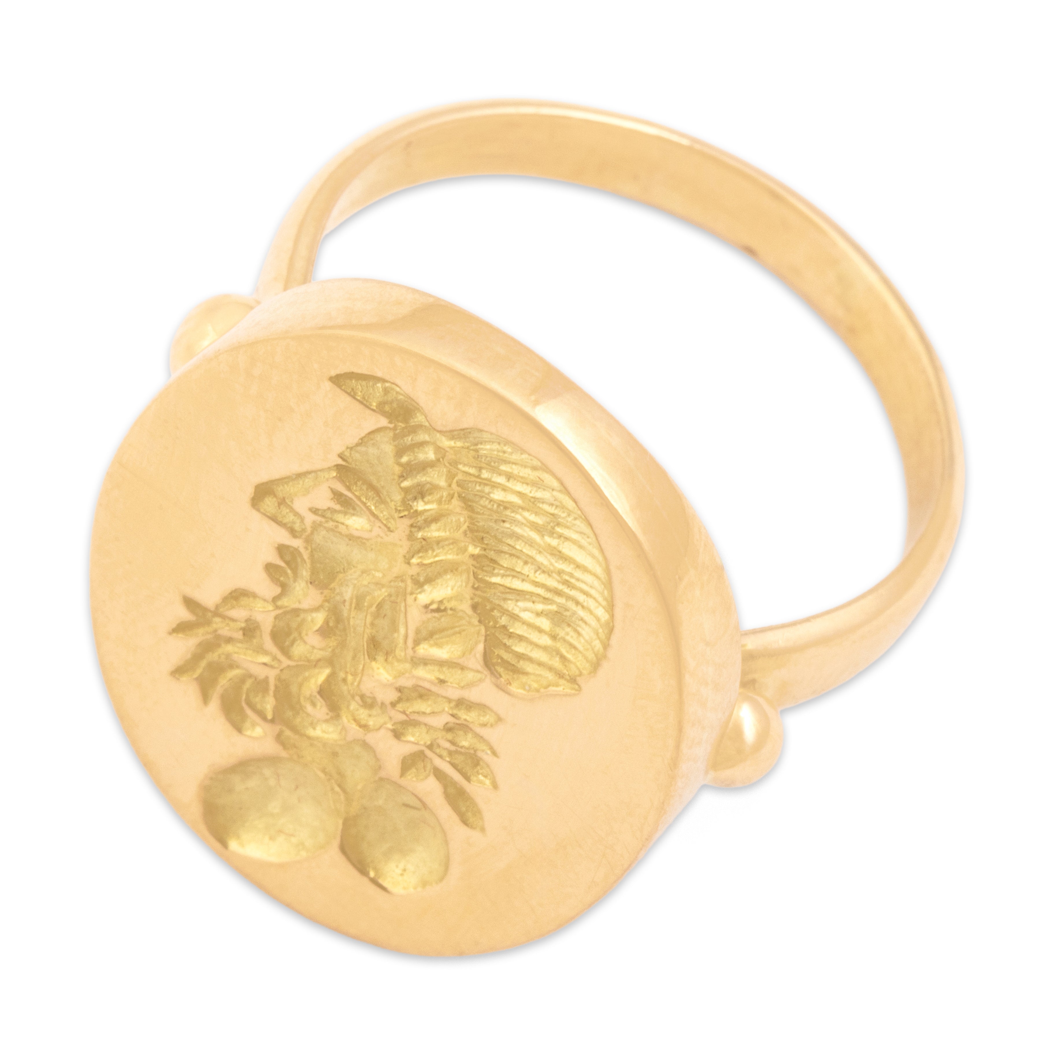 Vintage Heavy 18k Yellow Gold Classical-Style Man In Profile Ring - Overall view