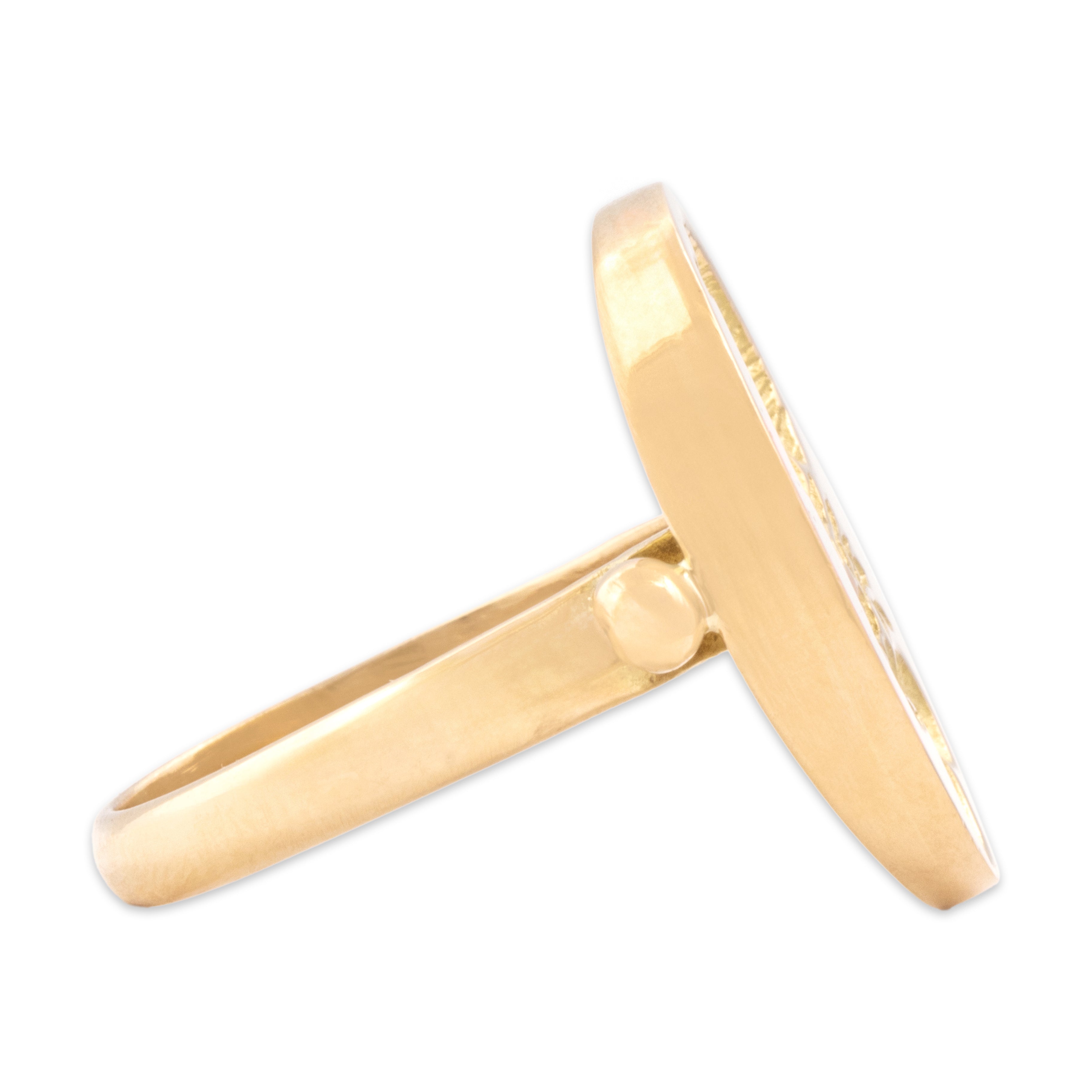 Vintage Heavy 18k Yellow Gold Classical-Style Man In Profile Ring - Side view