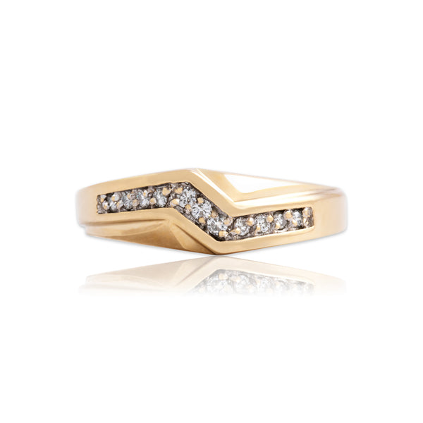 Vintage 14k Yellow Gold Diamond Sleek Lightning Bolt Band Ring 11.50