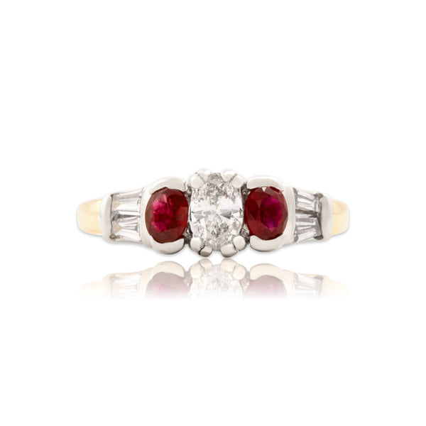 Vintage 18k Yellow & White Gold .54cttw Diamond Ruby Dazzling Ring 6.75