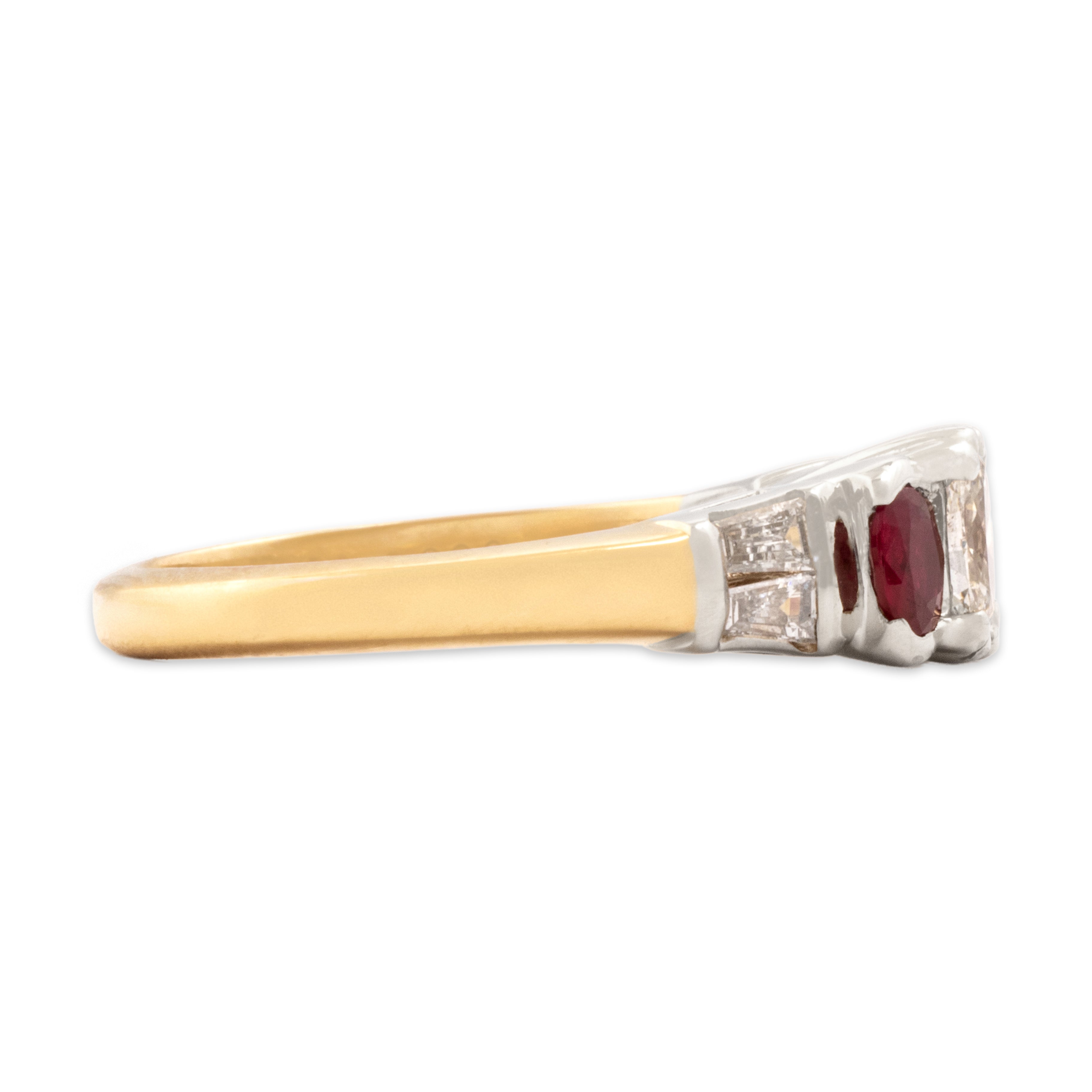 Vintage 18k Yellow & White Gold .54cttw Diamond Ruby Dazzling Ring 6.75