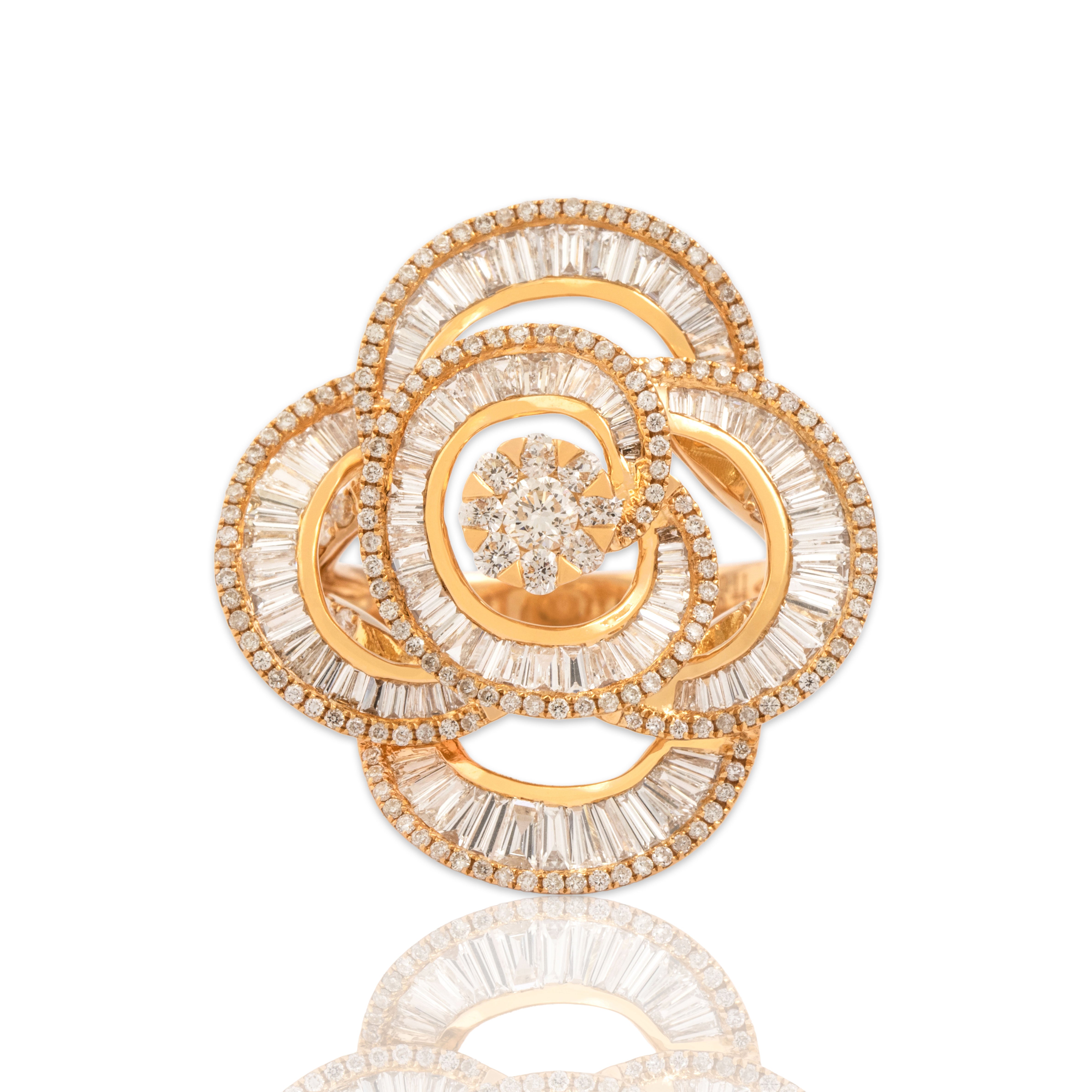 Estate Italian 18k Rose Gold 2.17cttw Diamond Camellia Flower Cocktail Ring 7.00