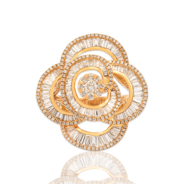 Estate Italian 18k Rose Gold 2.17cttw Diamond Camellia Flower Cocktail Ring 7.00