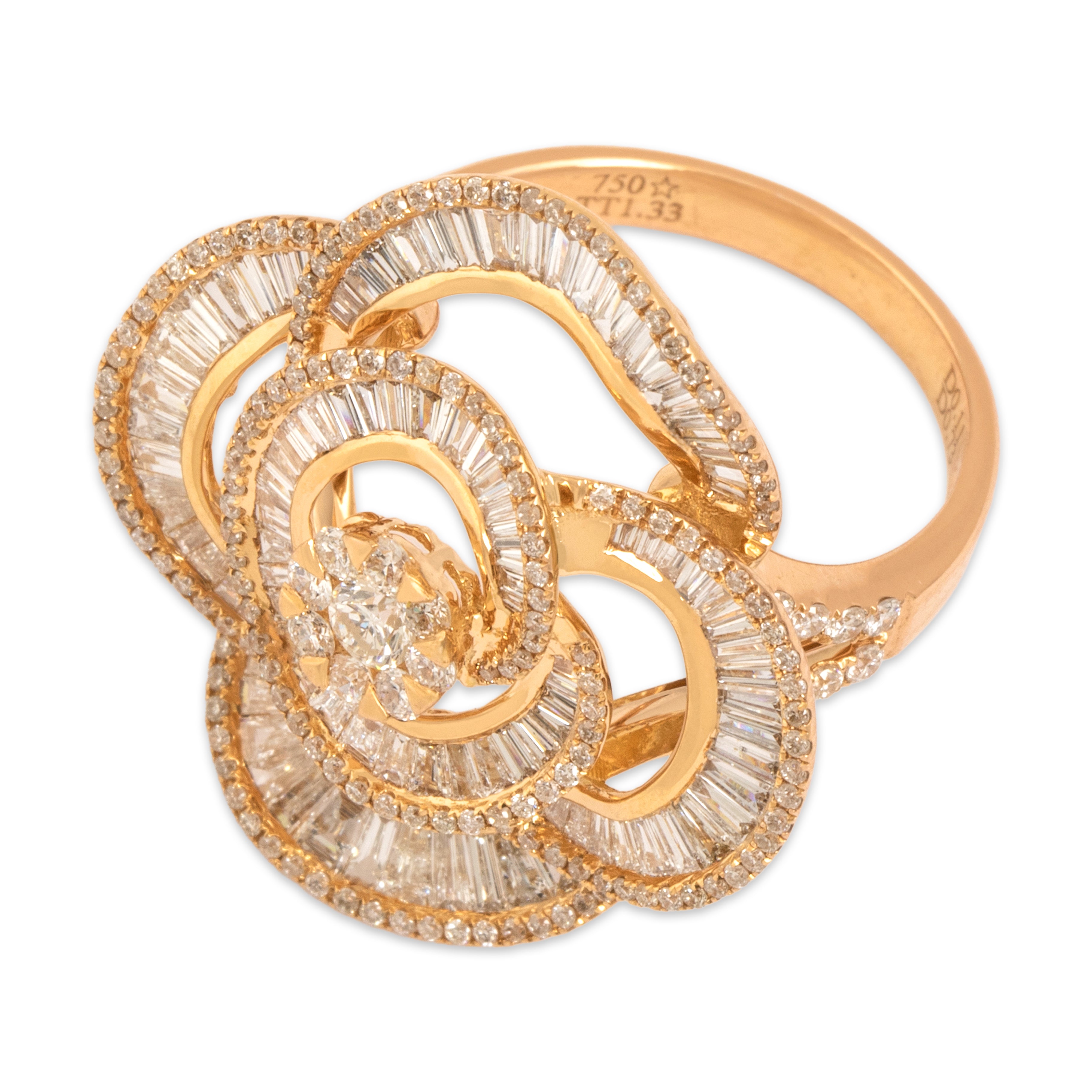 Estate Italian 18k Rose Gold [Custom Carat] Incredible Camellia Flower Cocktail Ring - Overall view