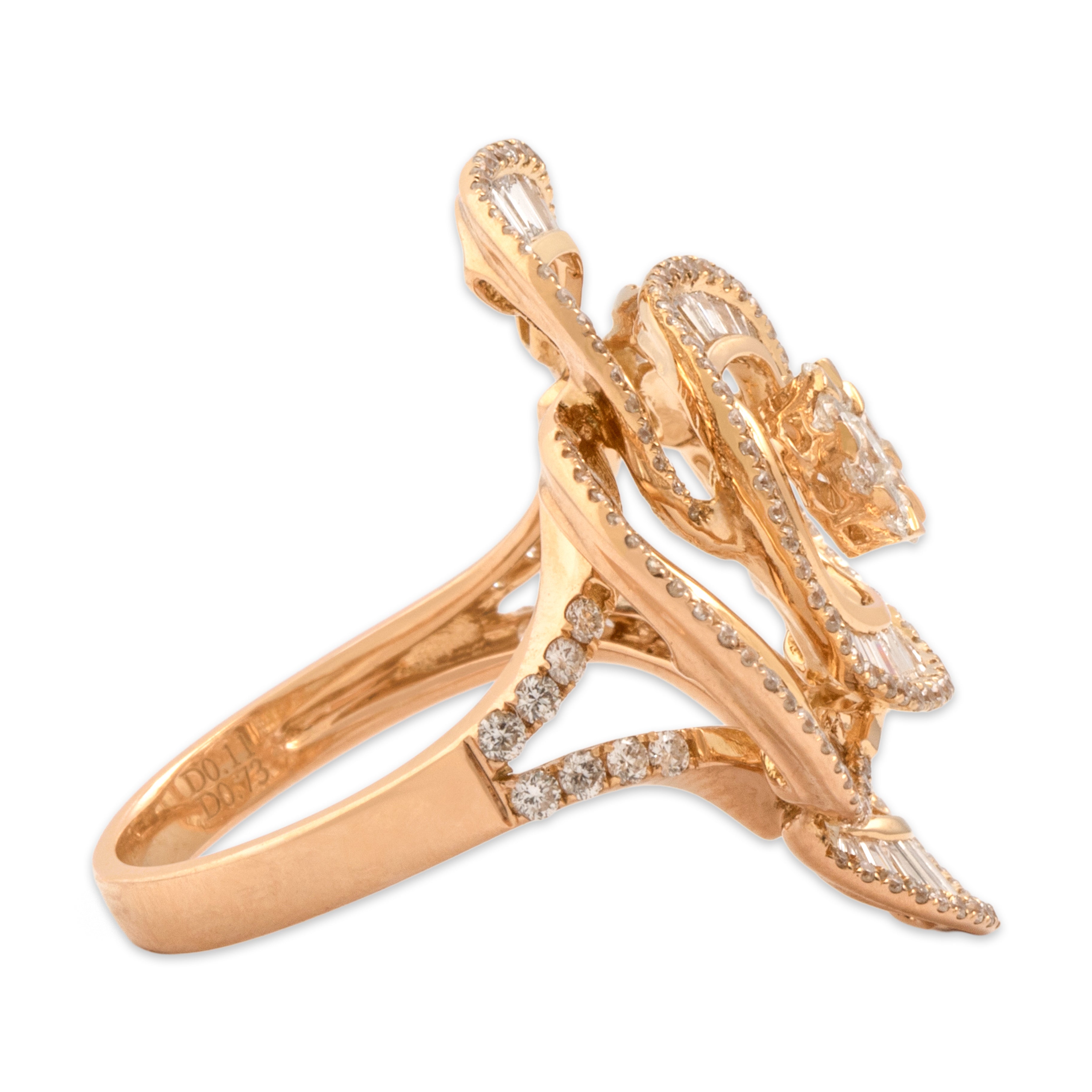 Estate Italian 18k Rose Gold [Custom Carat] Incredible Camellia Flower Cocktail Ring - Side view
