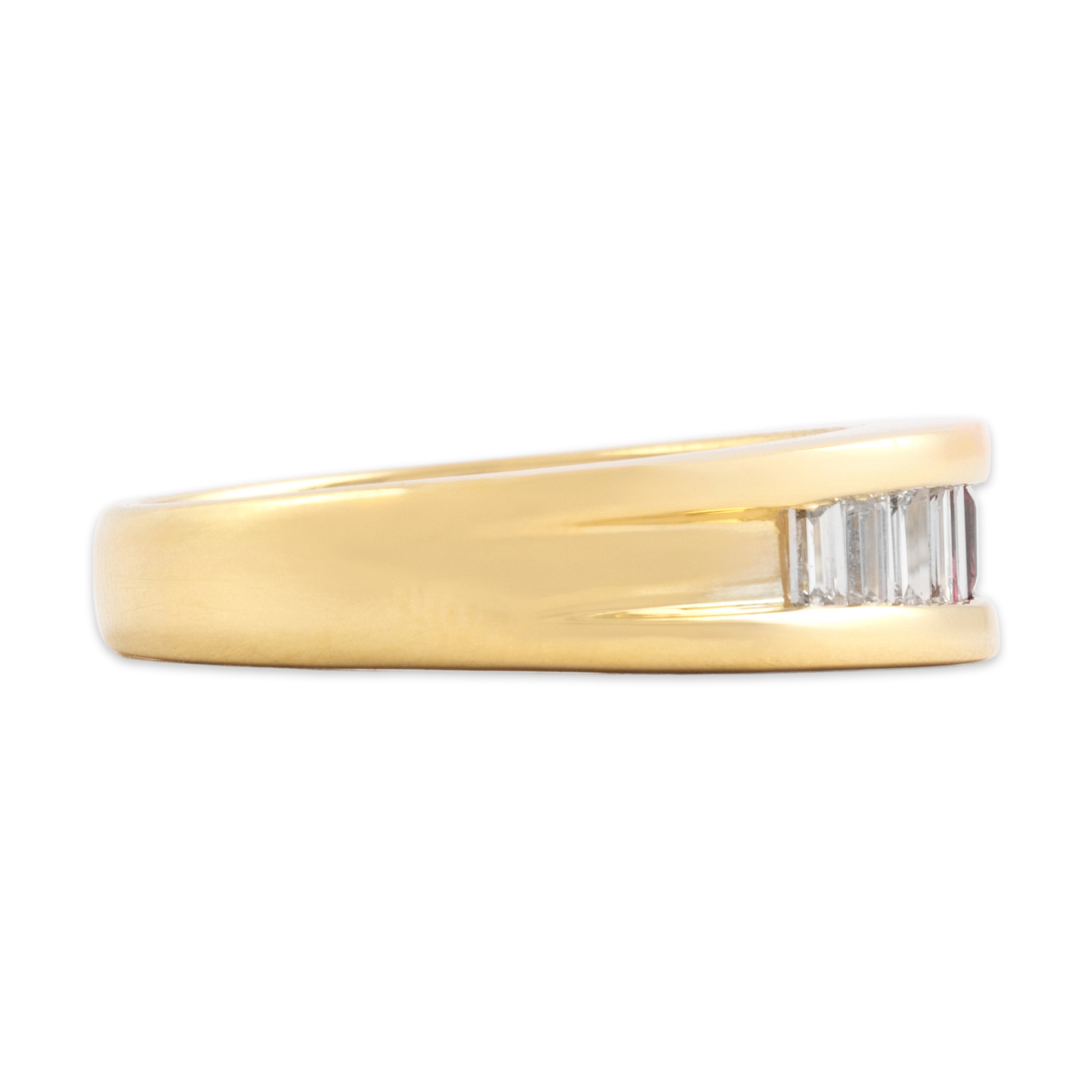 Vintage 18k Yellow Gold Diamond Ruby Chic Channel Band Ring - Side view