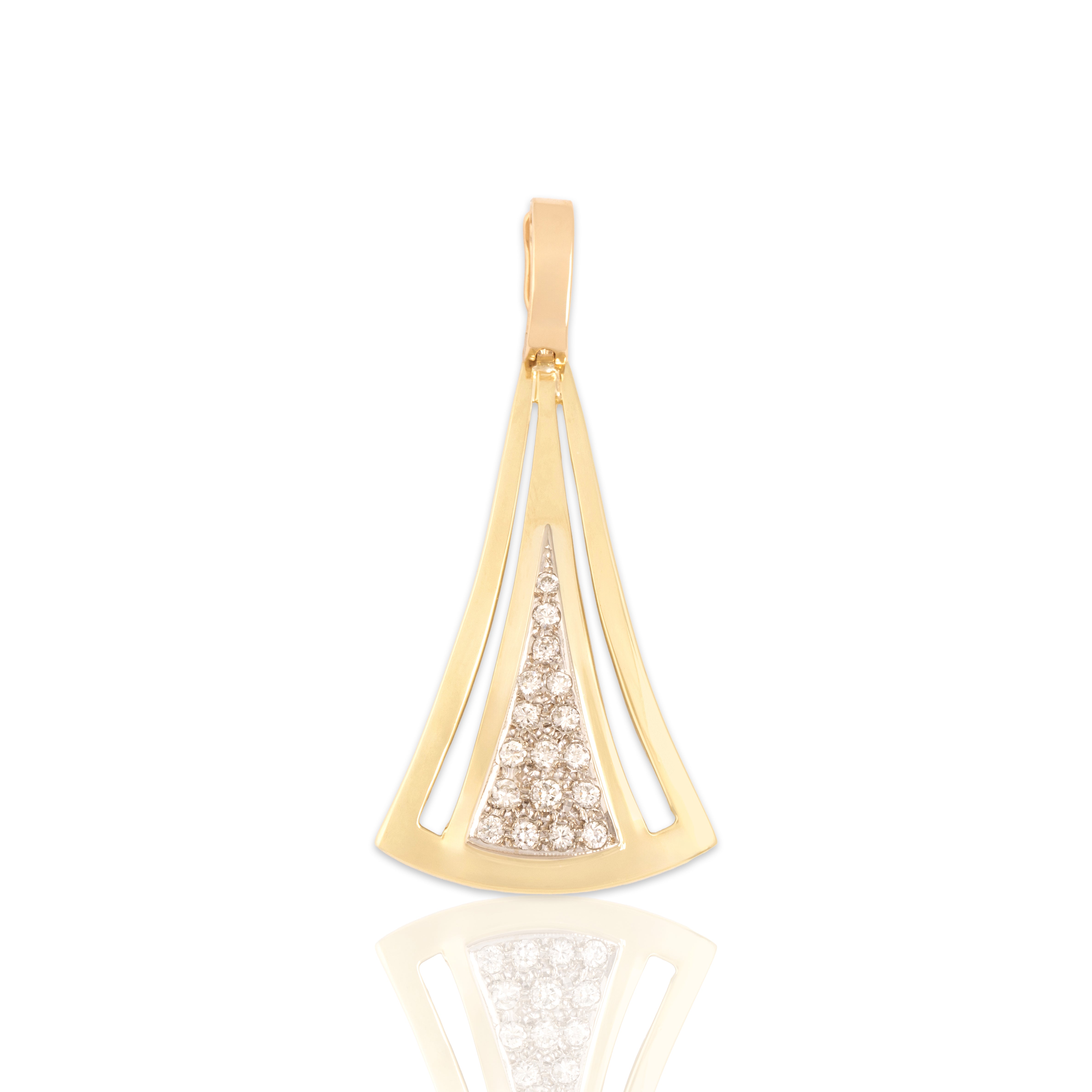Vintage Large 14k Yellow Gold Diamond Dazzling Geometric Triangular Drop Enhancer Pendant - Close-up view