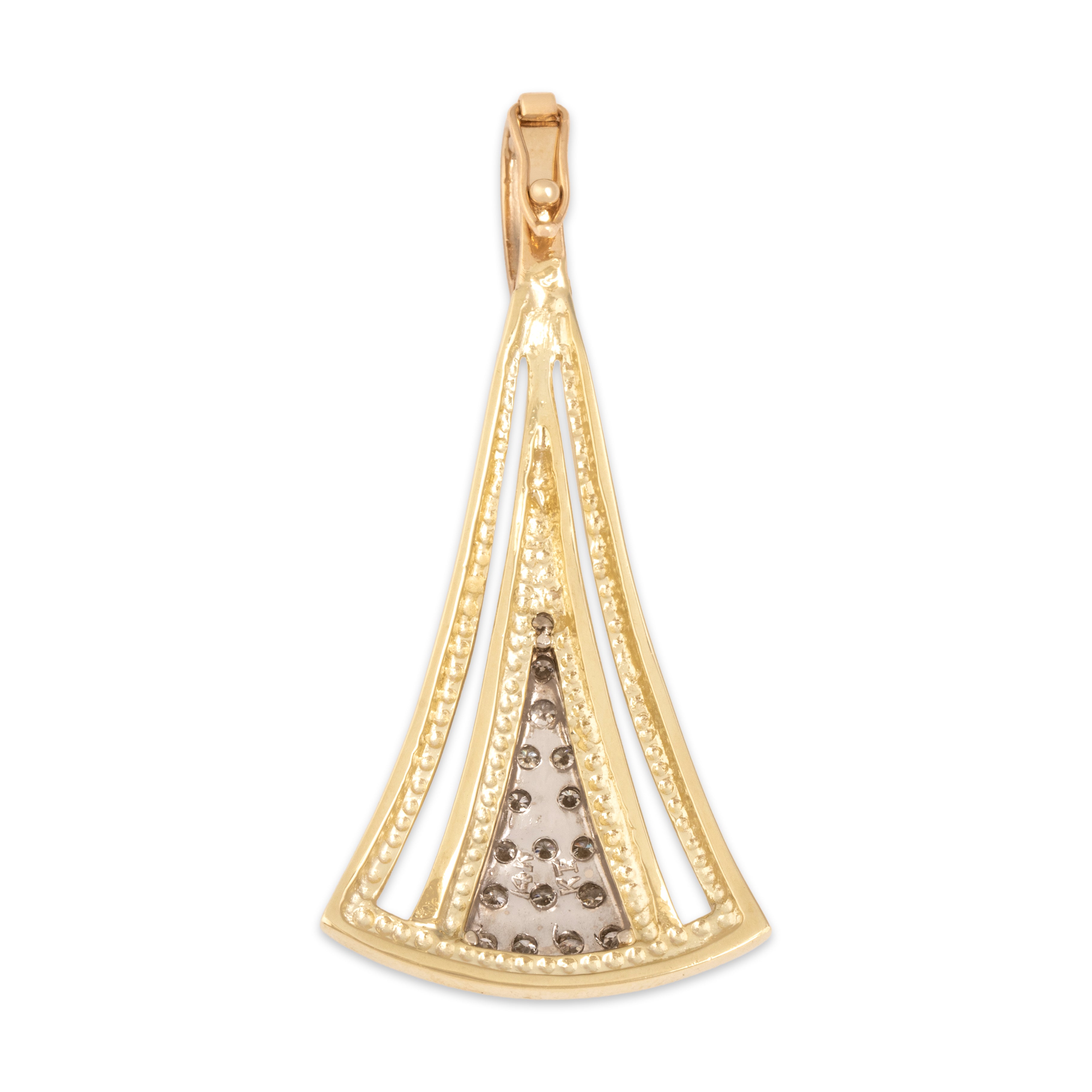 Vintage Large 14k Yellow Gold Diamond Dazzling Geometric Triangular Drop Enhancer Pendant - Back view