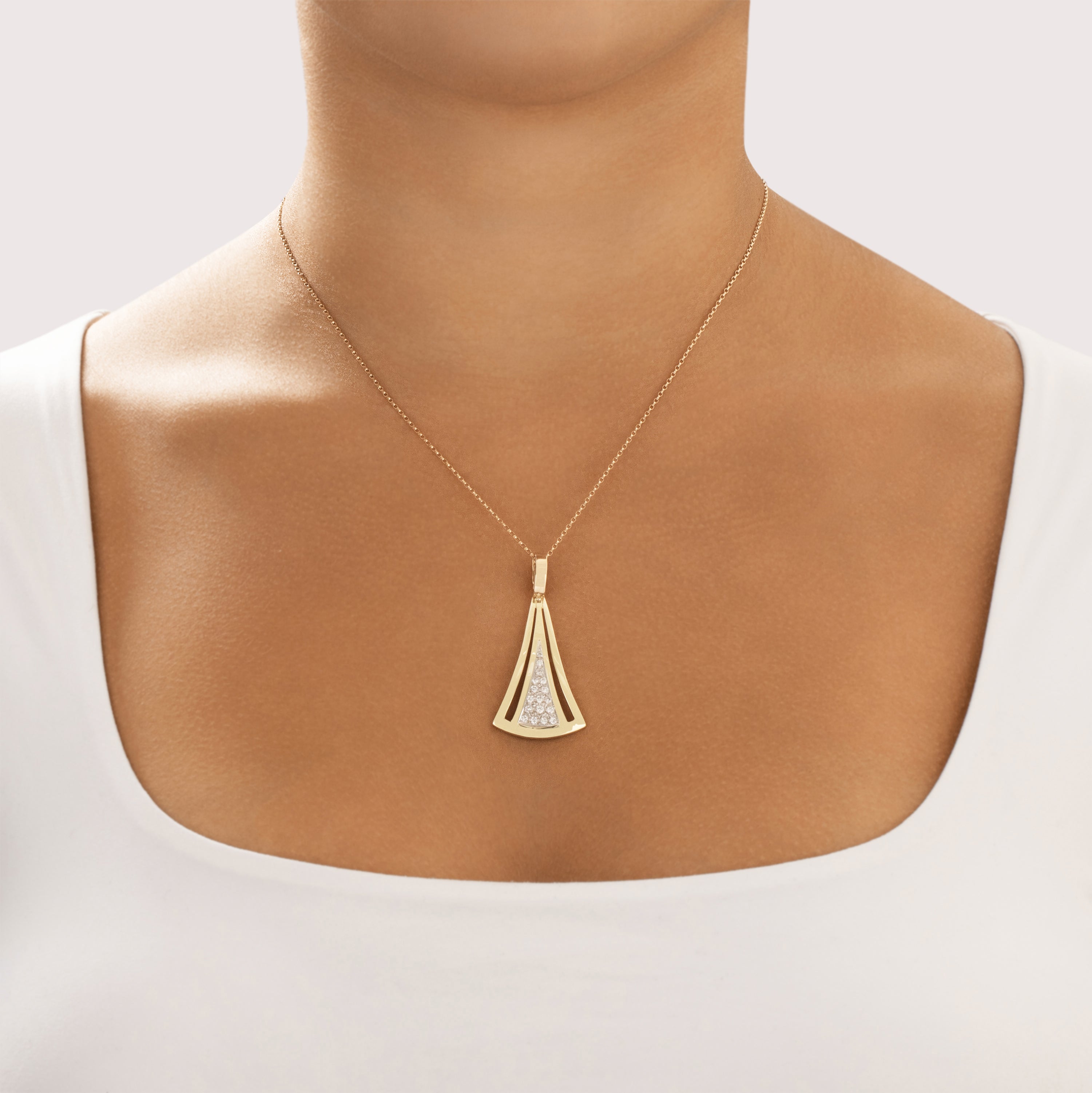 Vintage Large 14k Yellow Gold Diamond Geometric Triangular Drop Enhancer Pendant