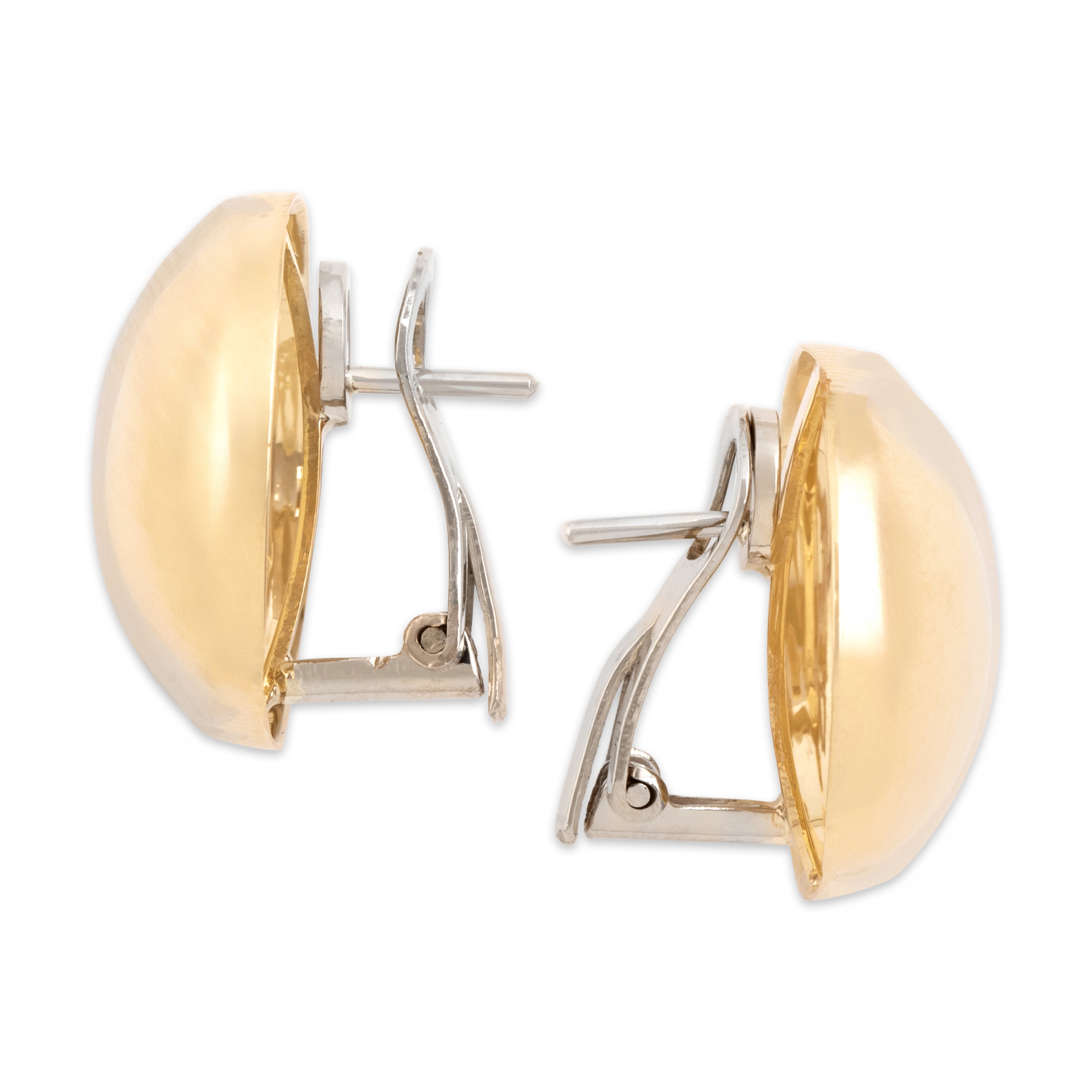 Vintage Italian 14k Yellow & White Gold Chic Swirled Dual-Finish Dome Omega Back Earrings - Side view