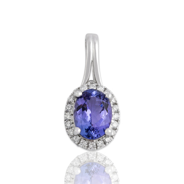 Vintage 14k White Gold 1.16ct Tanzanite Diamond Vibrant Oval Halo Pendant