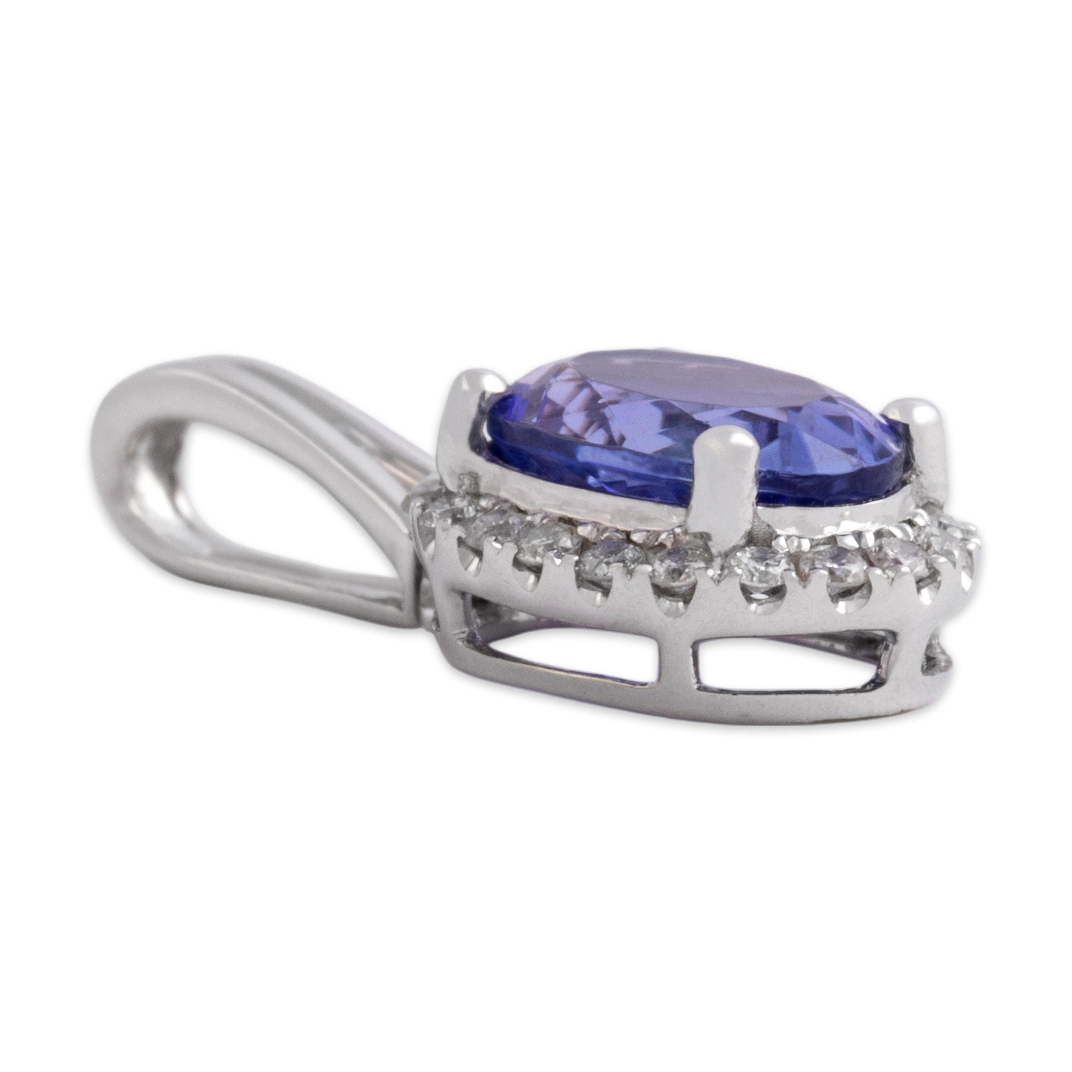 Vintage 14k White Gold 1.16ct Tanzanite Diamond Vibrant Oval Halo Pendant -Side view