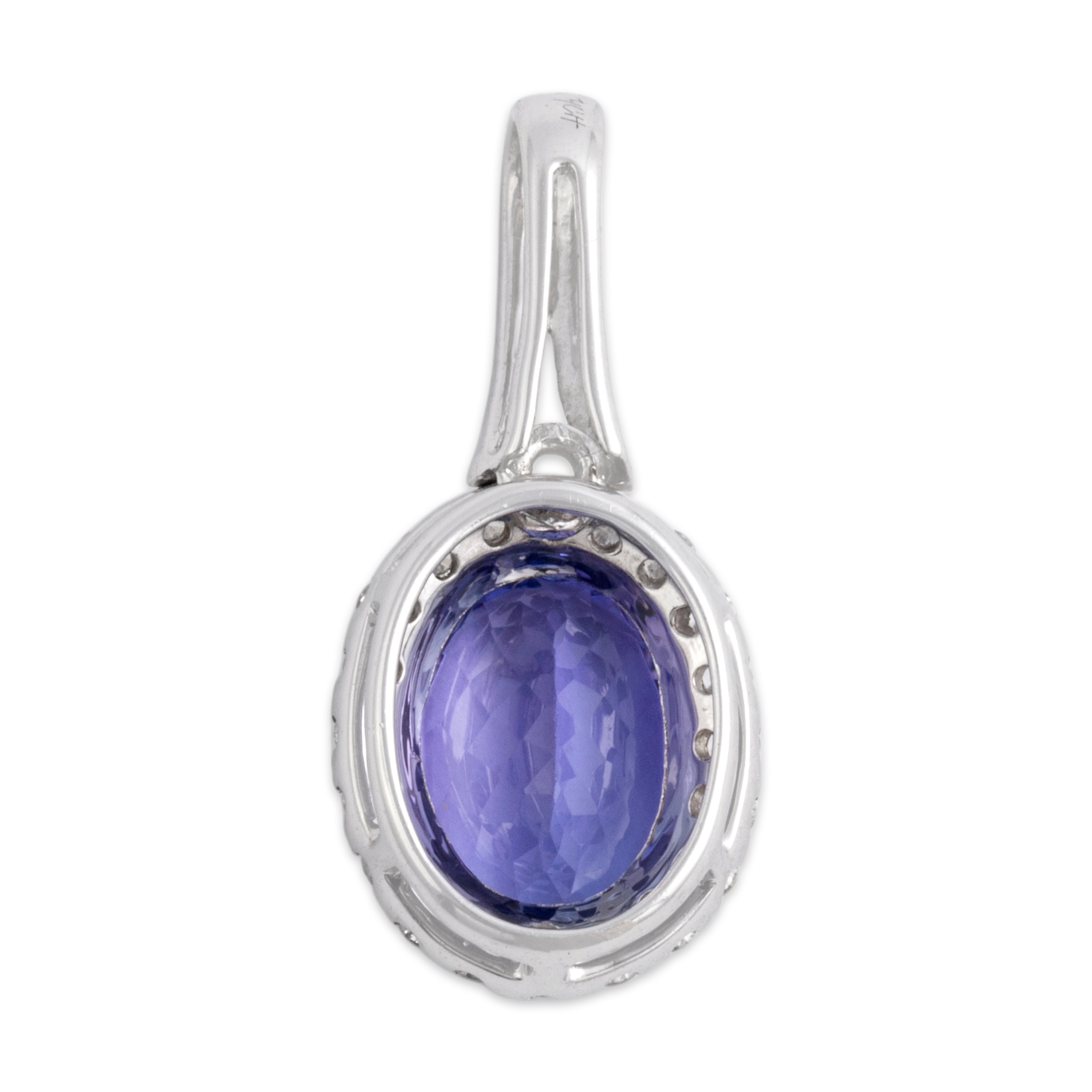 Vintage 14k White Gold 1.16ct Tanzanite Diamond Vibrant Oval Halo Pendant -Back view