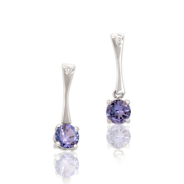 Vintage 14k White Gold .84cttw Tanzanite Diamond Sleek Vibrant Purple Earrings