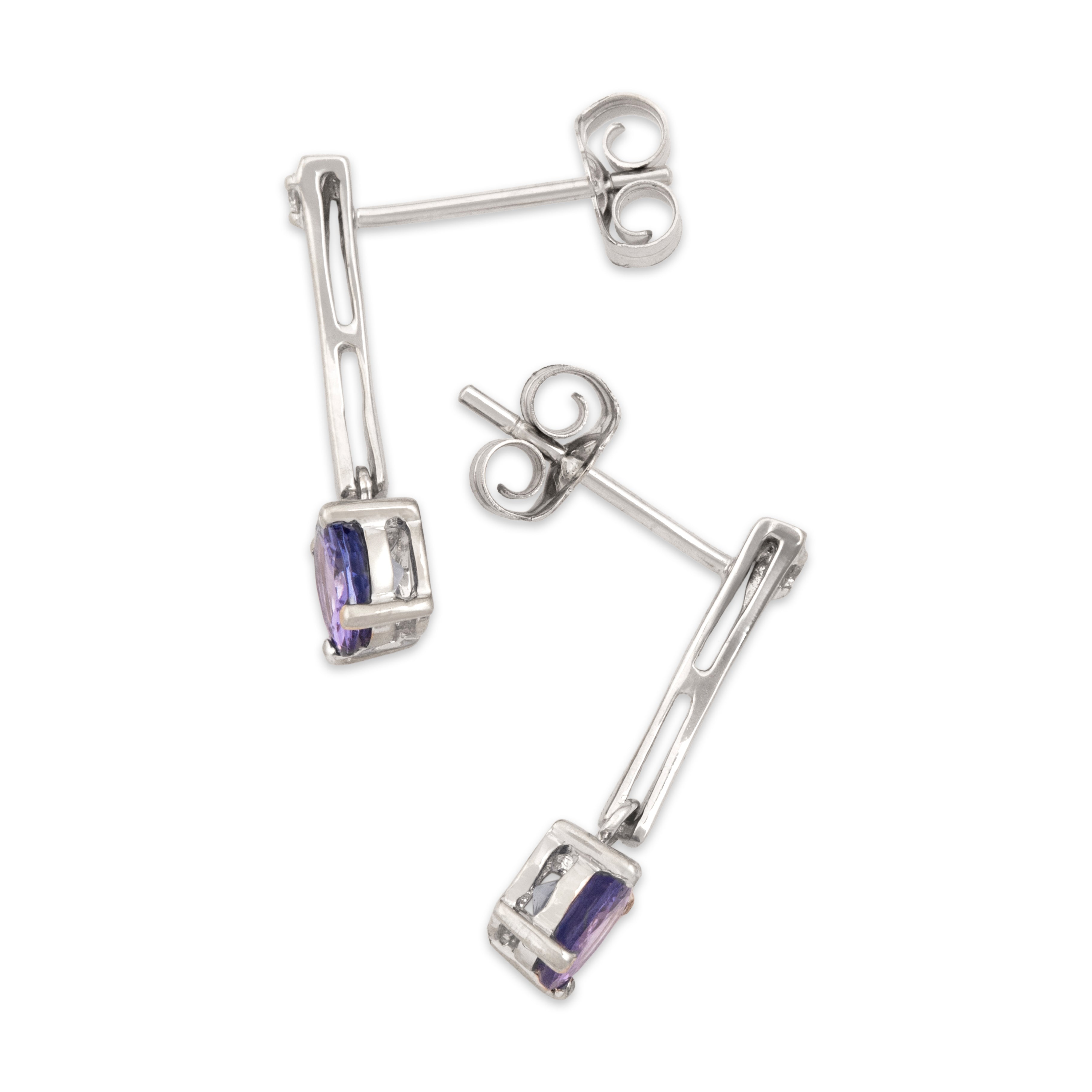 Vintage 14k White Gold .84cttw Tanzanite Diamond Sleek Vibrant Purple Dangle Earrings - Side view