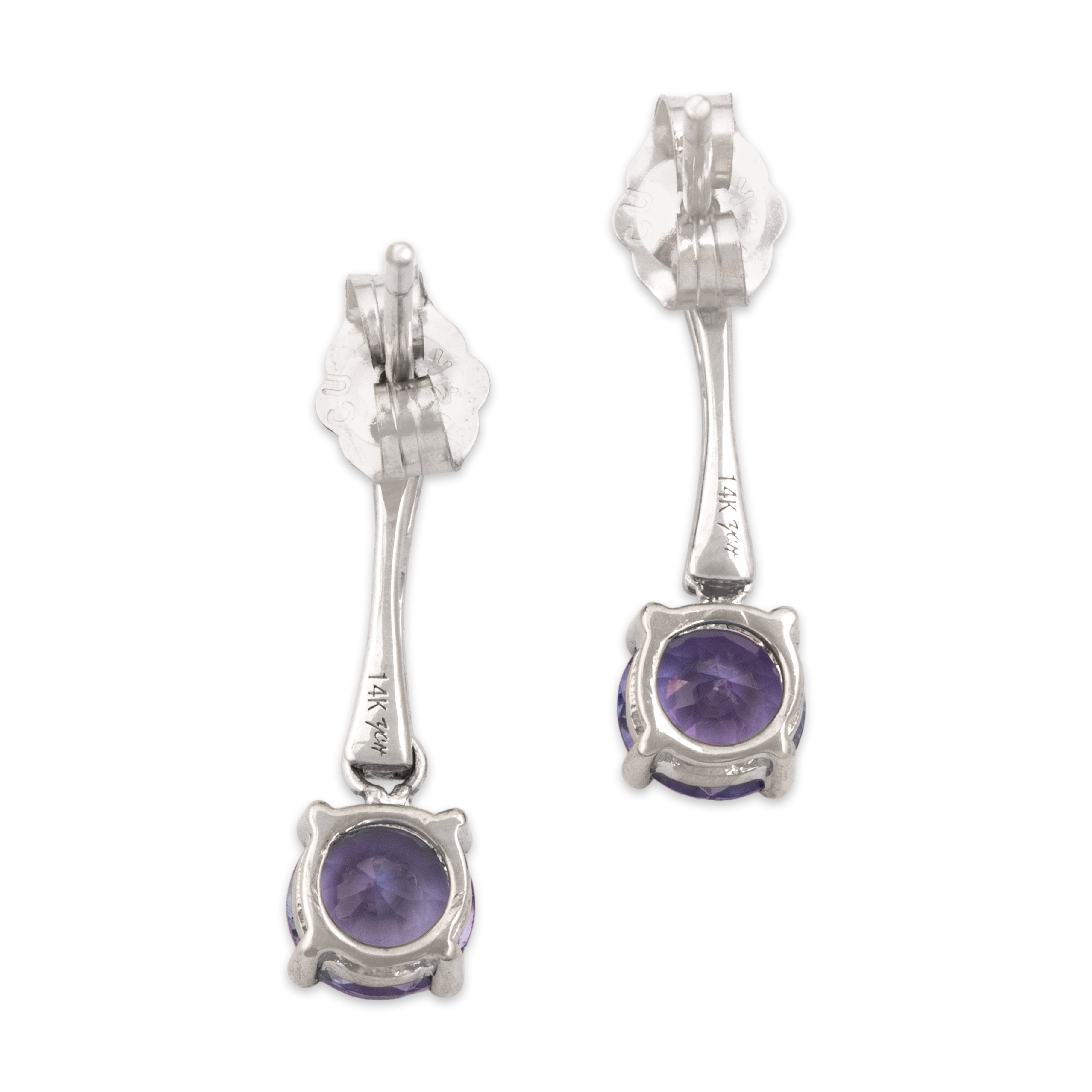 Vintage 14k White Gold .84cttw Tanzanite Diamond Sleek Vibrant Purple Earrings