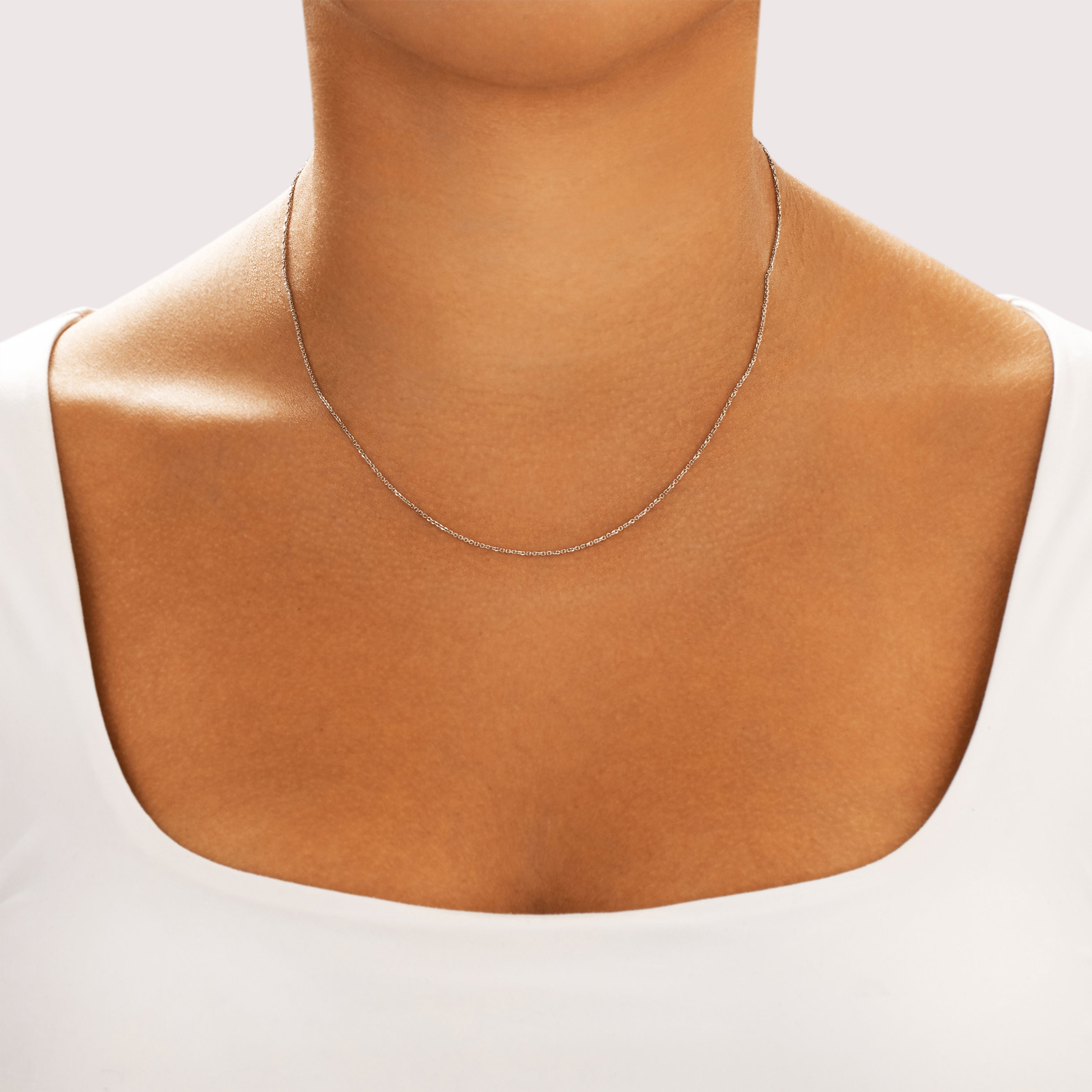 Vintage 14k White Gold 1.1mm Delicate Cable Chain - On model view