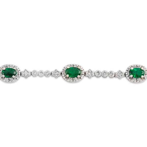 Vintage 14k White Gold 1.59cttw Emerald .62cttw Diamond Halo Link Bracelet 7