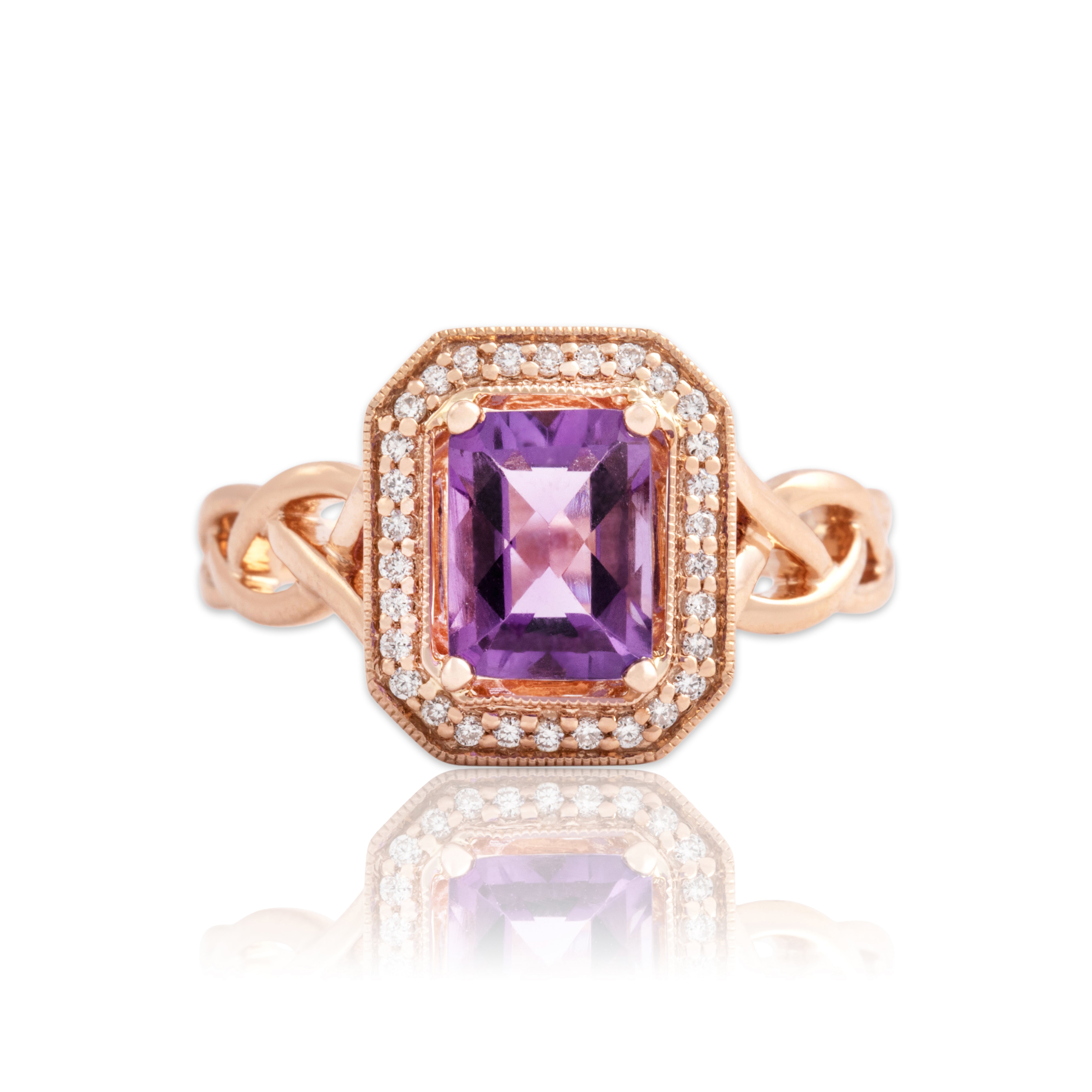 Estate 14k Rose Gold 1.17ct Amethyst Diamond Checkerboard Ring 7.00