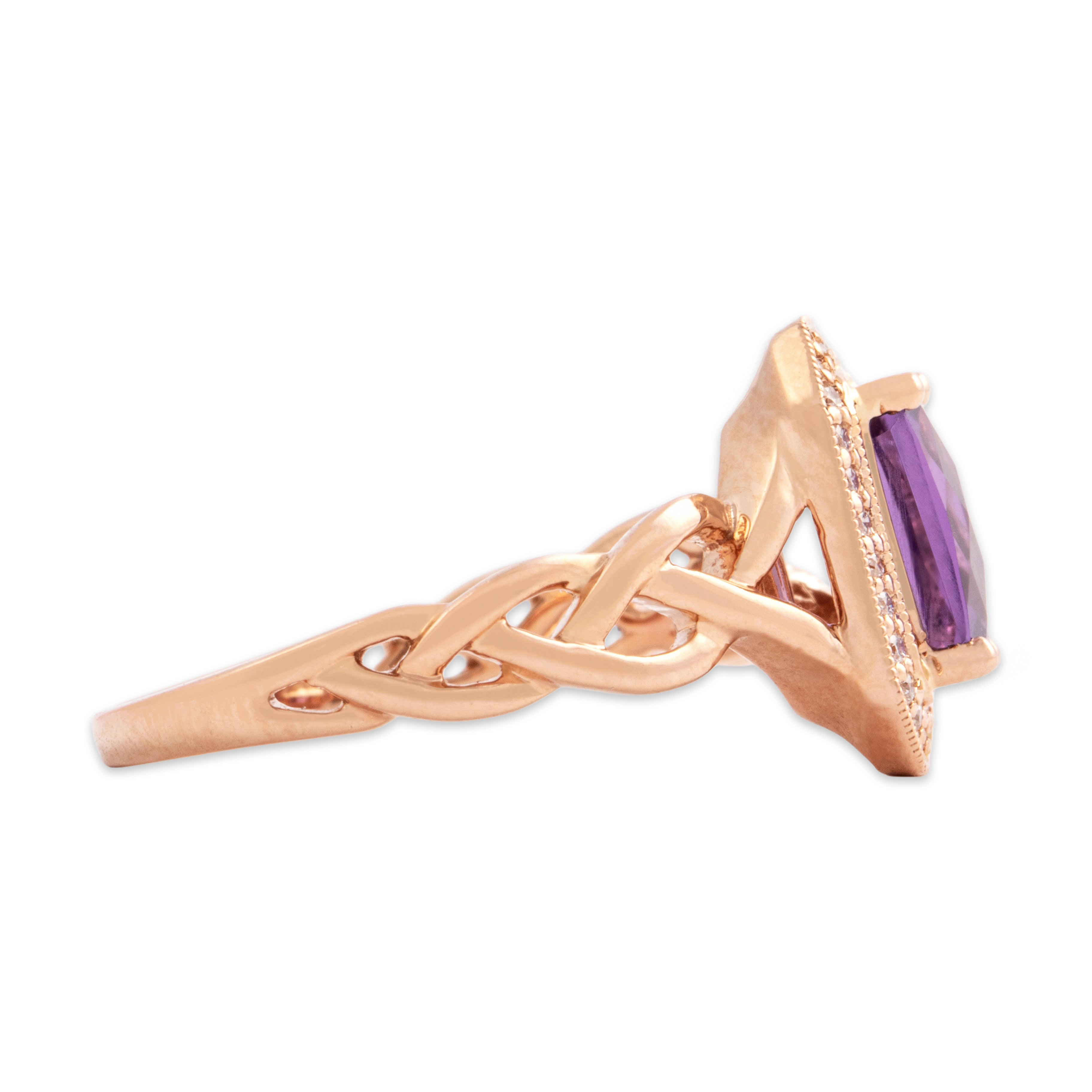 Estate 14k Rose Gold 1.17ct Amethyst Diamond Checkerboard Ring 7.00