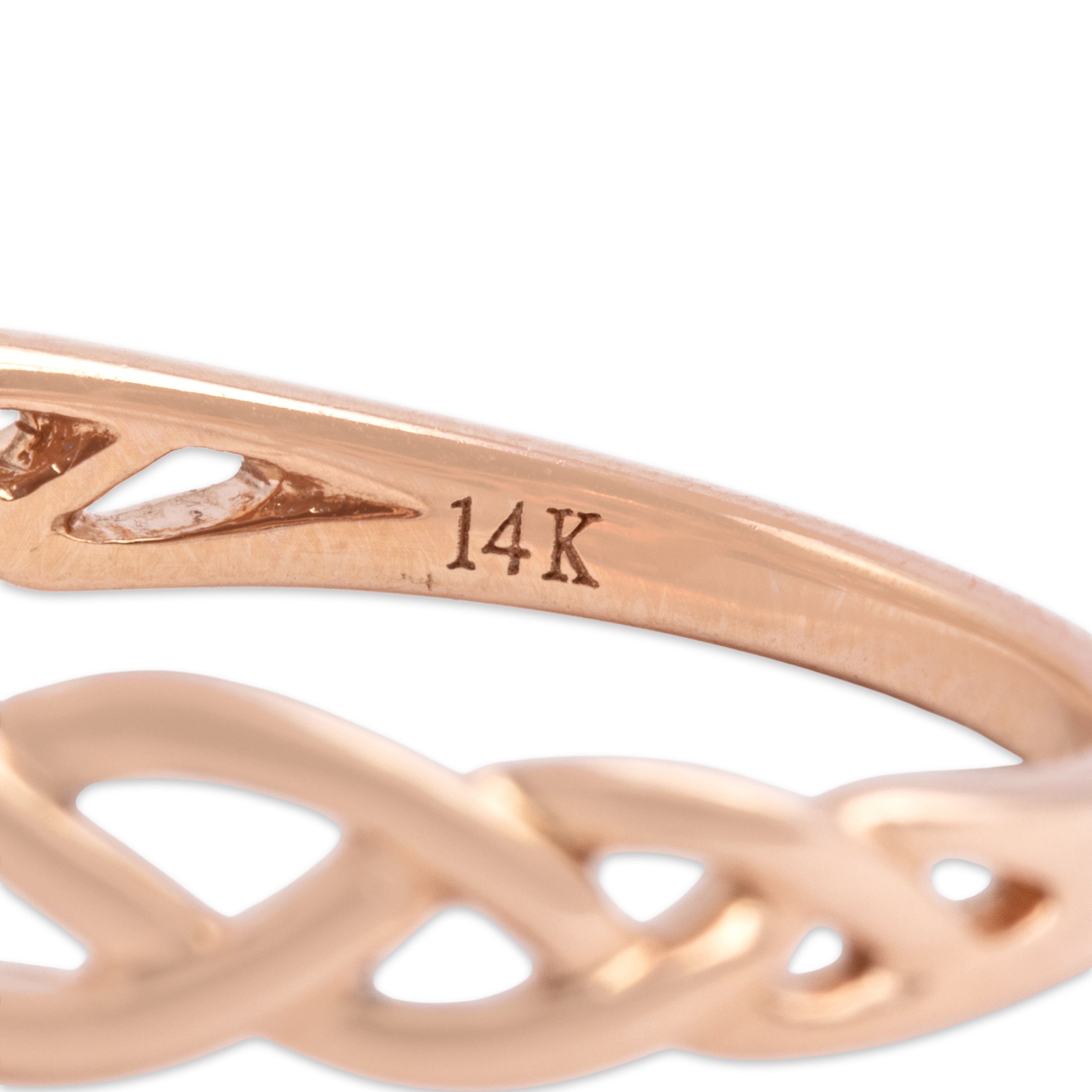 Estate 14k Rose Gold 1.17ct Amethyst Diamond Braided Shoulder Checkerboard Ring - Hallmark view